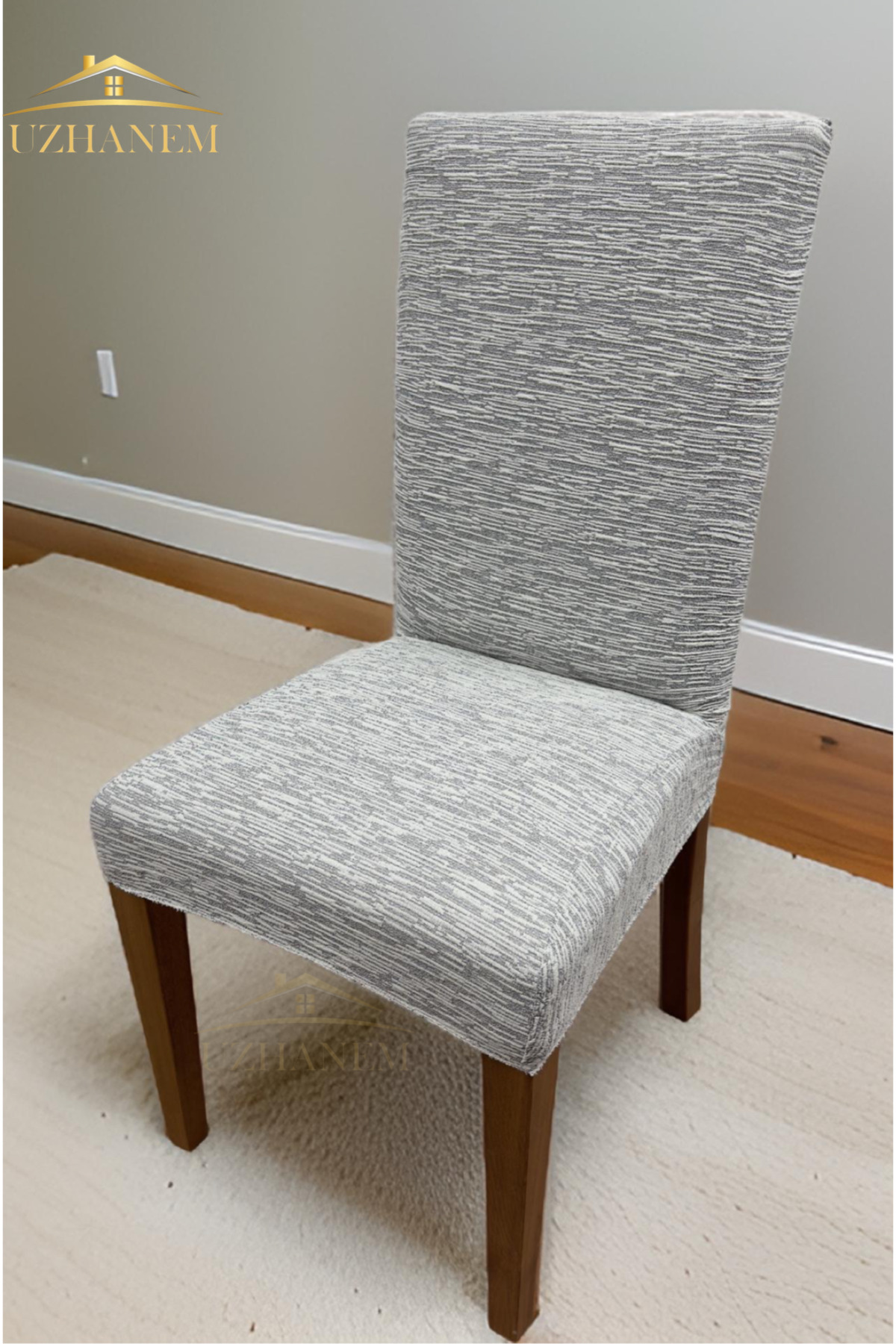uzhanem-Stretch Elastic Stretchy Chair Covers 6 Pcs Plain Pattern Jacquard Chair Covers Cream Colors 2