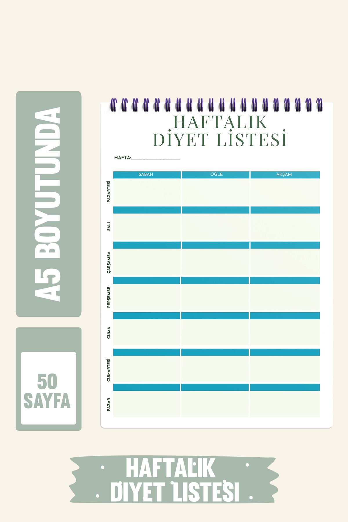 Srctech-A5 Size 50 Sheets Spiral Diet Tracking Planner Notebook 2