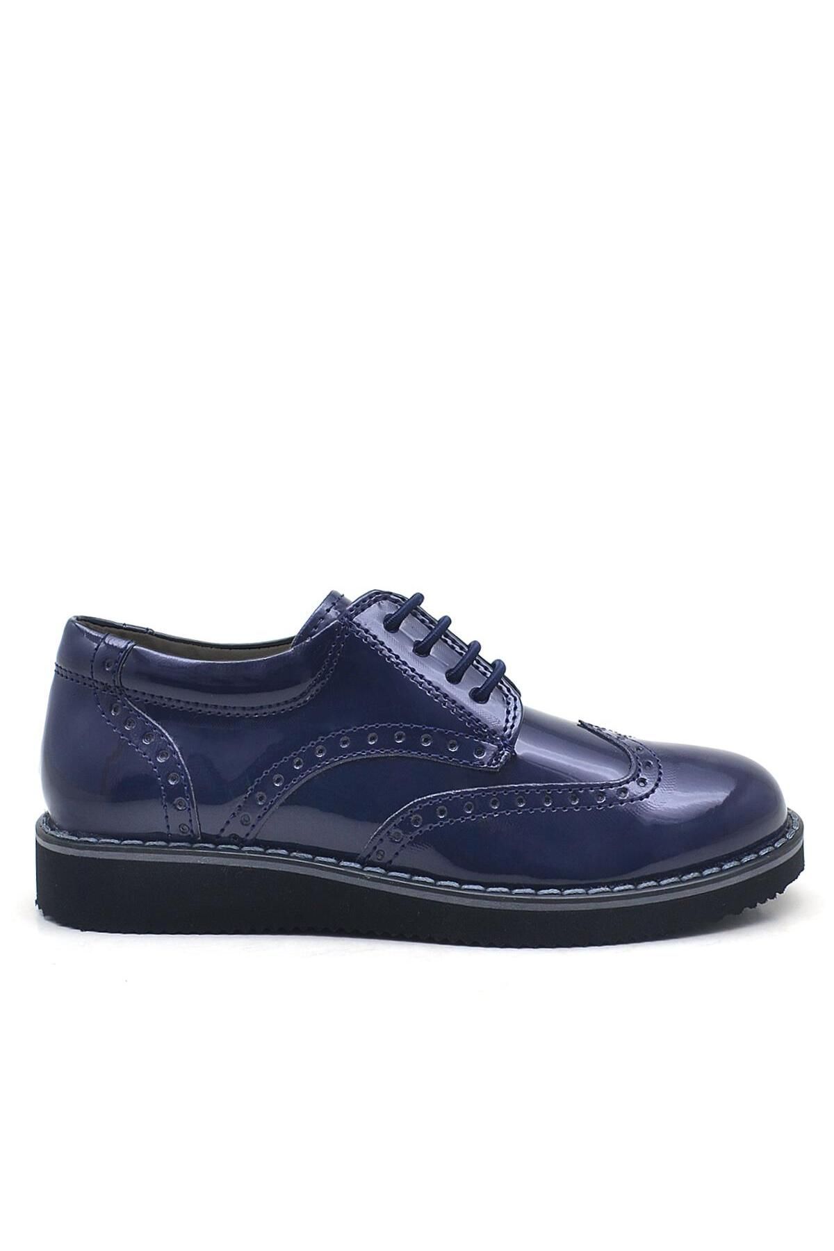 Rakerplus-Navy Blue Patent Leather Laced Classic Boys' Shoes 2