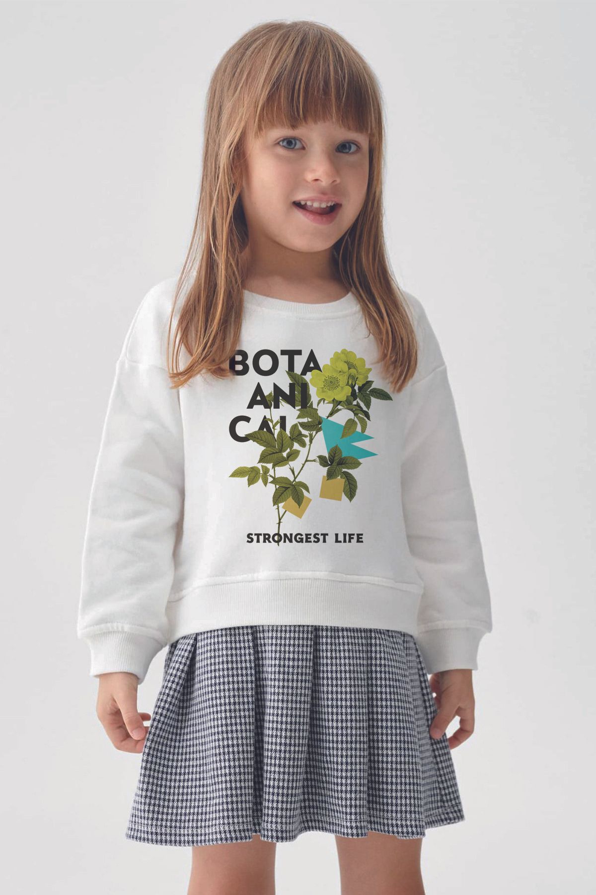 MYADA Hanorac Cu Imprimeu Floral Botanic Și Fustă În Carouri În Carouri - Set 22934 Femeie - 9–10 years
