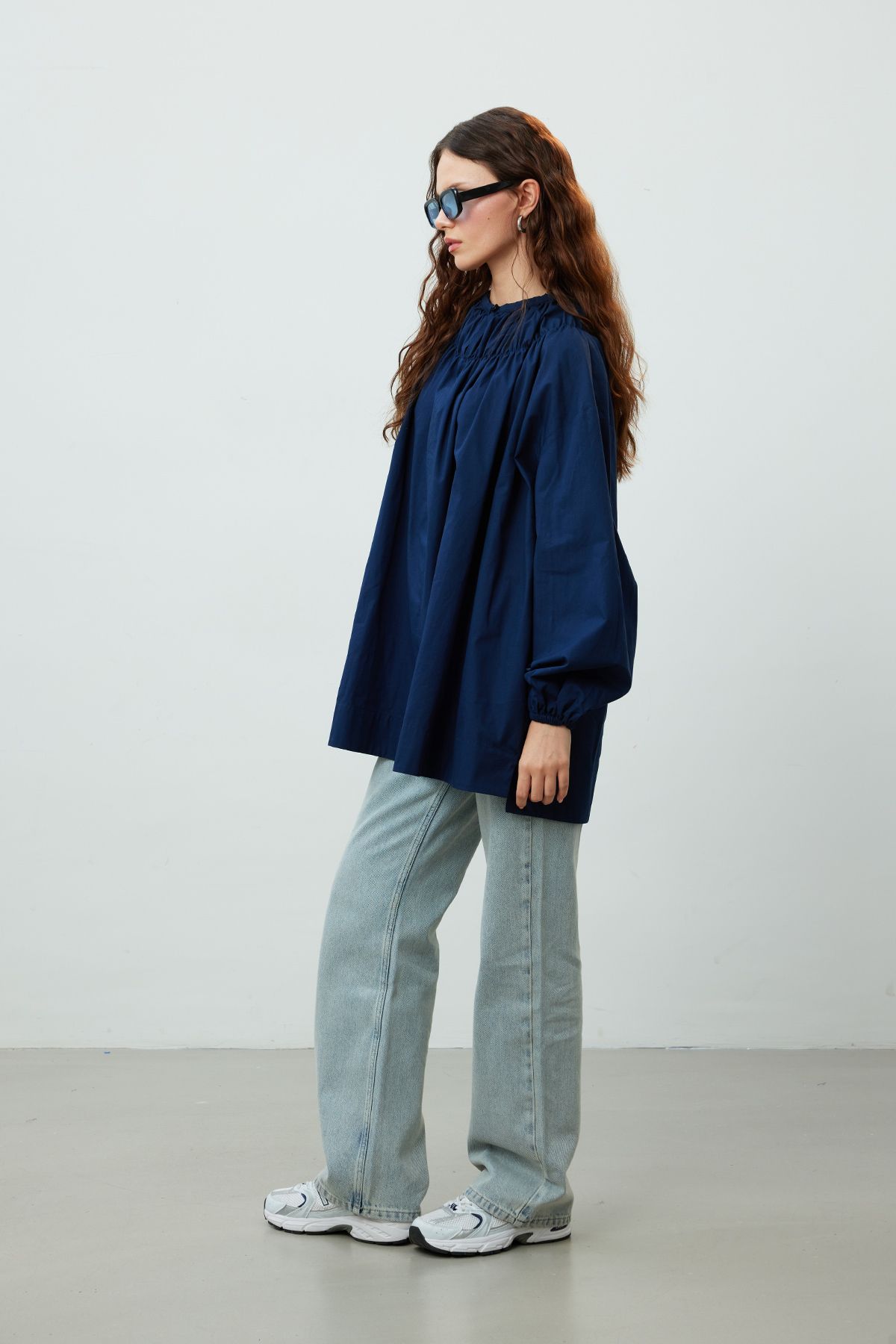 Manuka-Navy Blue Tunic - Gathered Collar Design 5