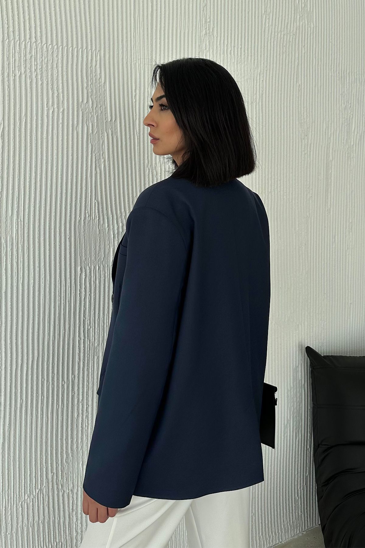 Ortaya Çık-Jachetă blazer căptușită oversize bleumarin 3