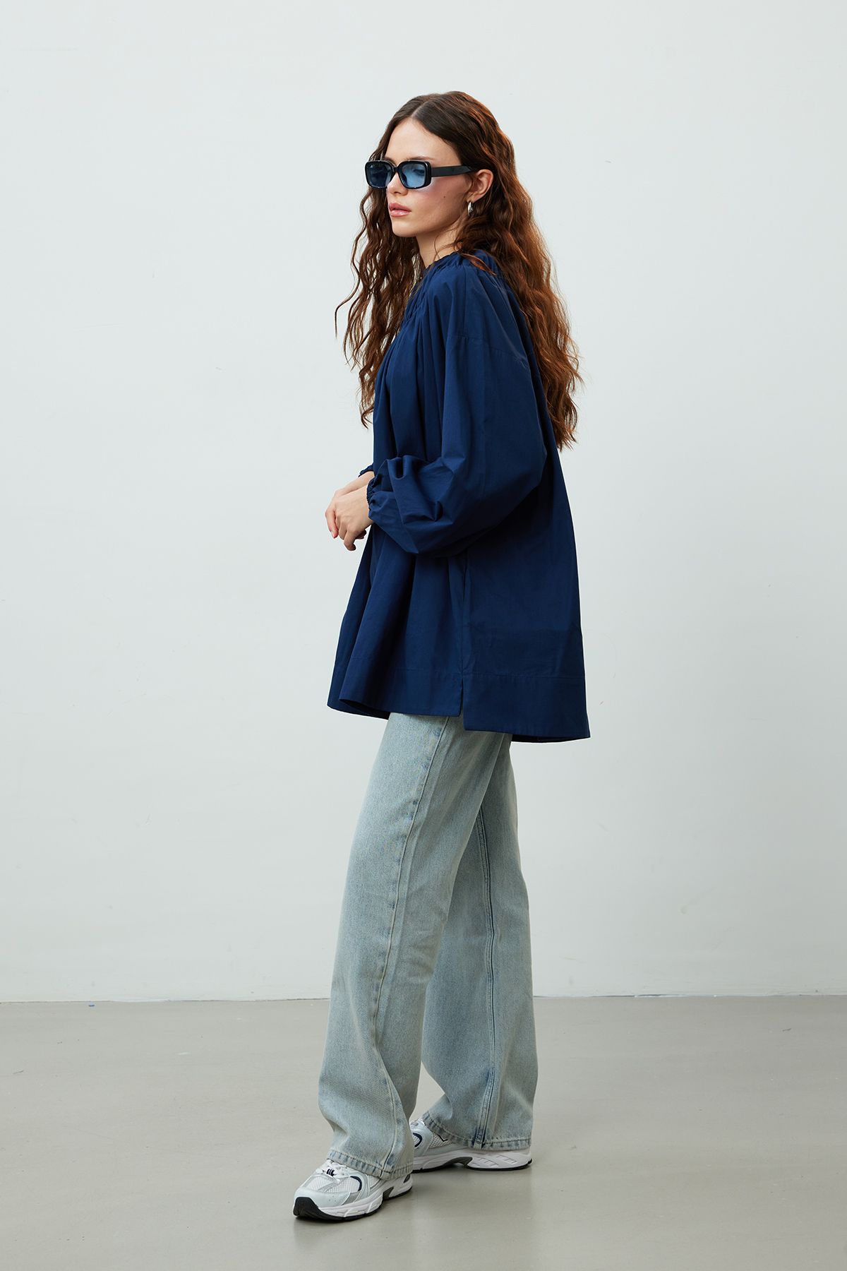 Manuka-Navy Blue Tunic - Gathered Collar Design 6