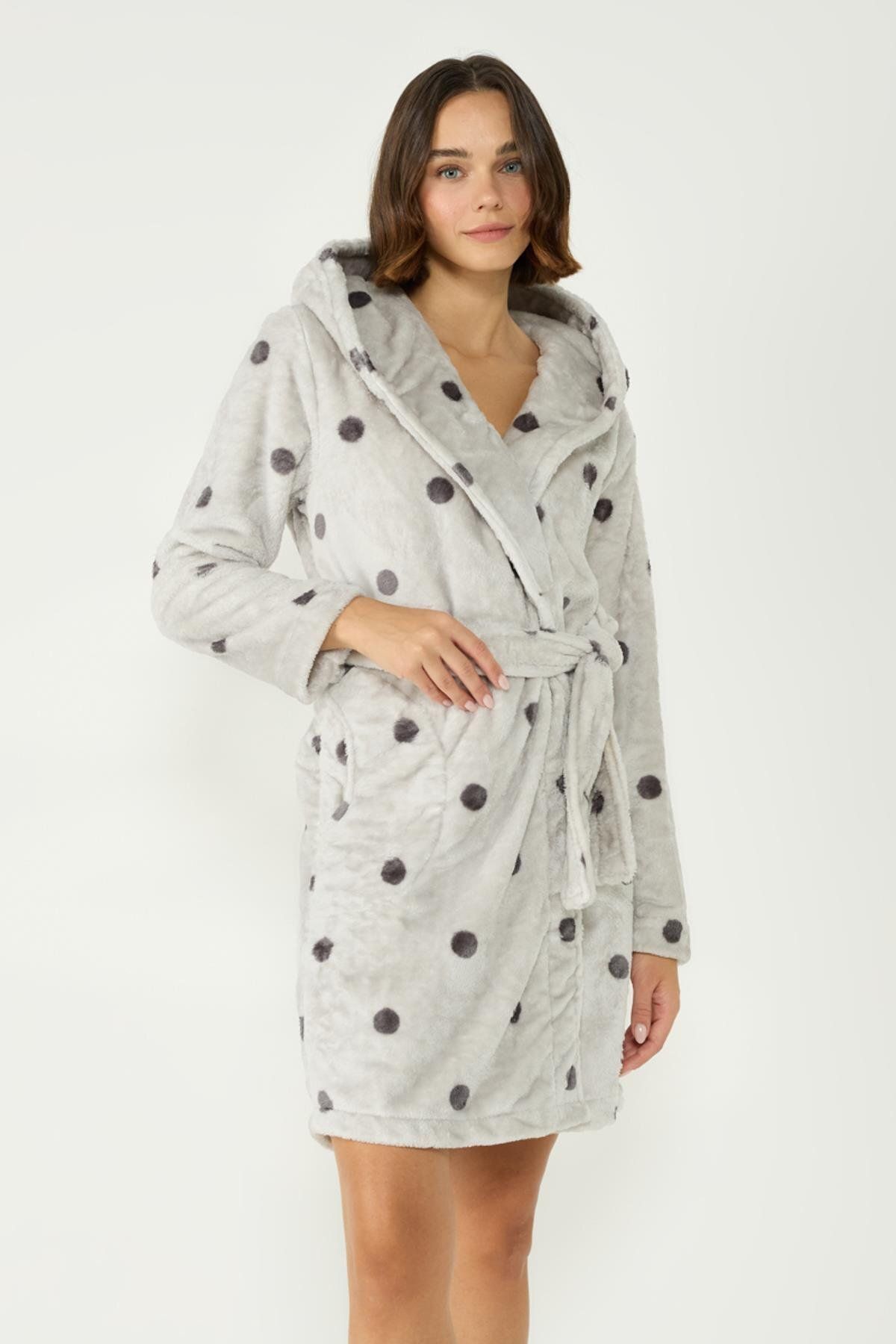 C&City-Soft Pocket Long Sleeve Short Dressing Gown - 403129   Gray 4