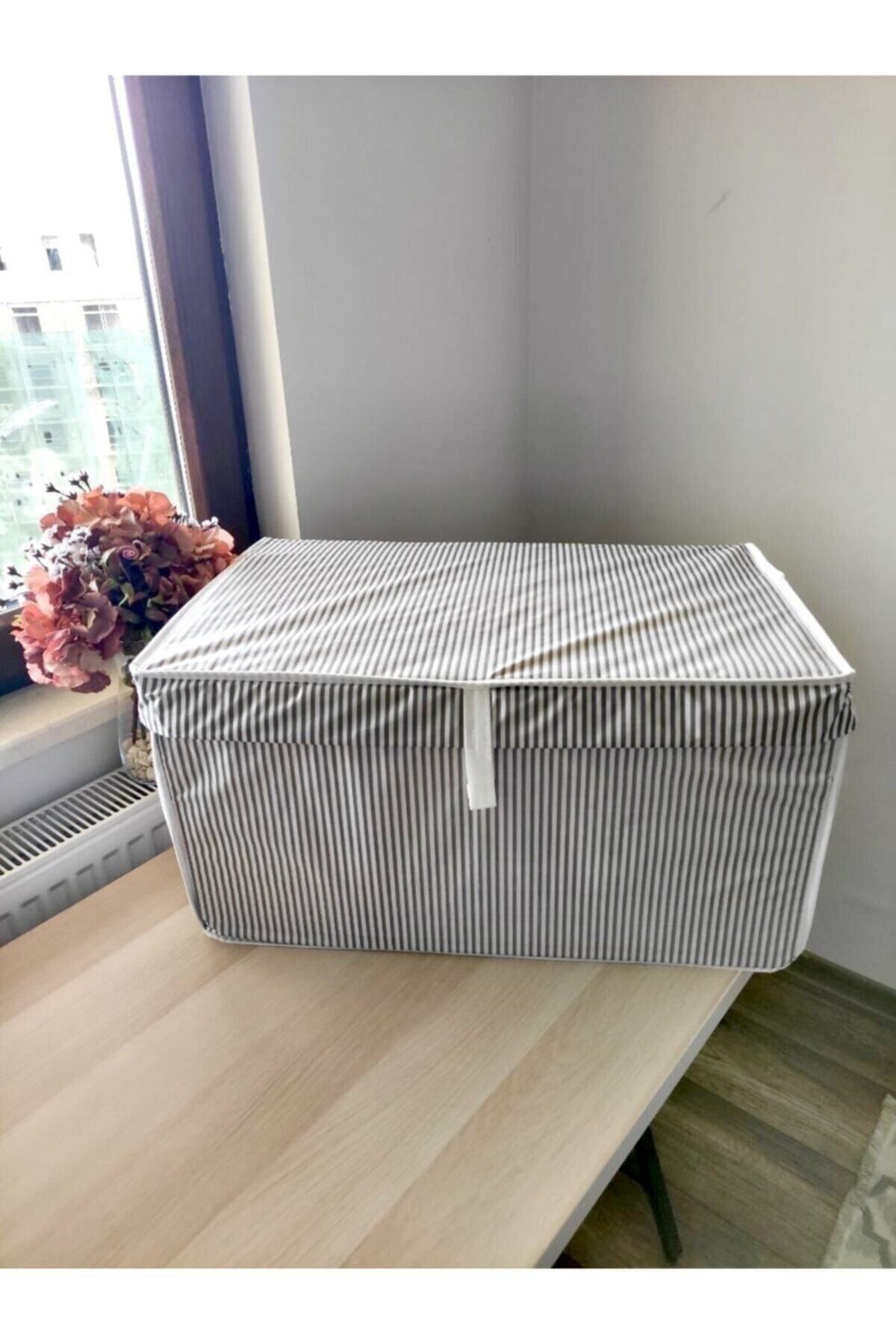 Turkco-3 Pieces Gray Mega Box - Multi-Purpose Laundry Storage and Organization with Lid Etc Storage, Box 60X40X30 3