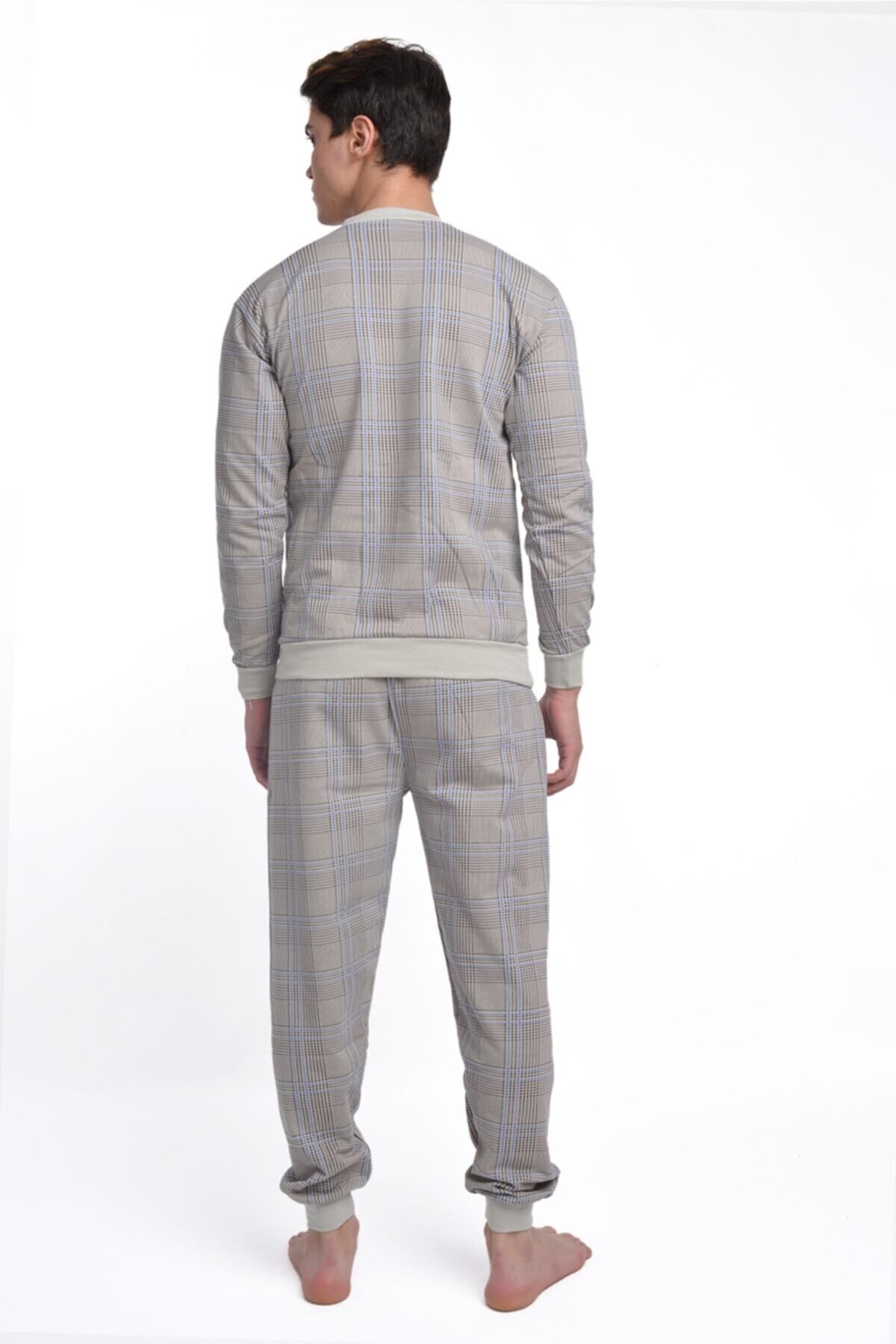 AYSUN TEKSTİL-Men's Winter Cotton Pajamas - Vyaka, Waist-Sleeve and Leg Rib, Cuffed, Wide Cut 2