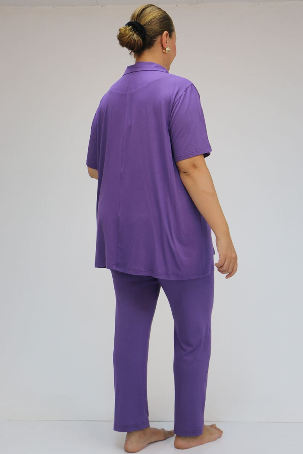 Eslina-37801 Plus Size Viscose Pajama Set - Buttoned and Assorted - Lilac 5