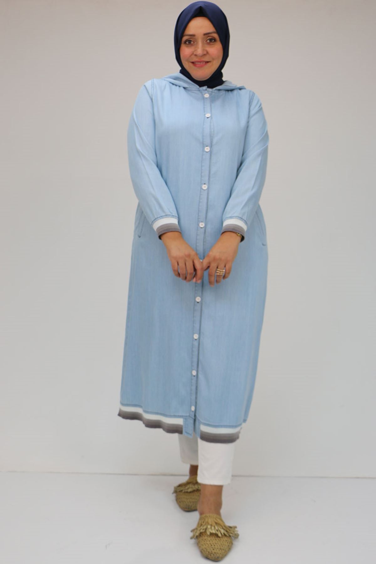 43014 Plus Size Sleeve and Hemline Ribbed Lyocell Container - Ice Blue