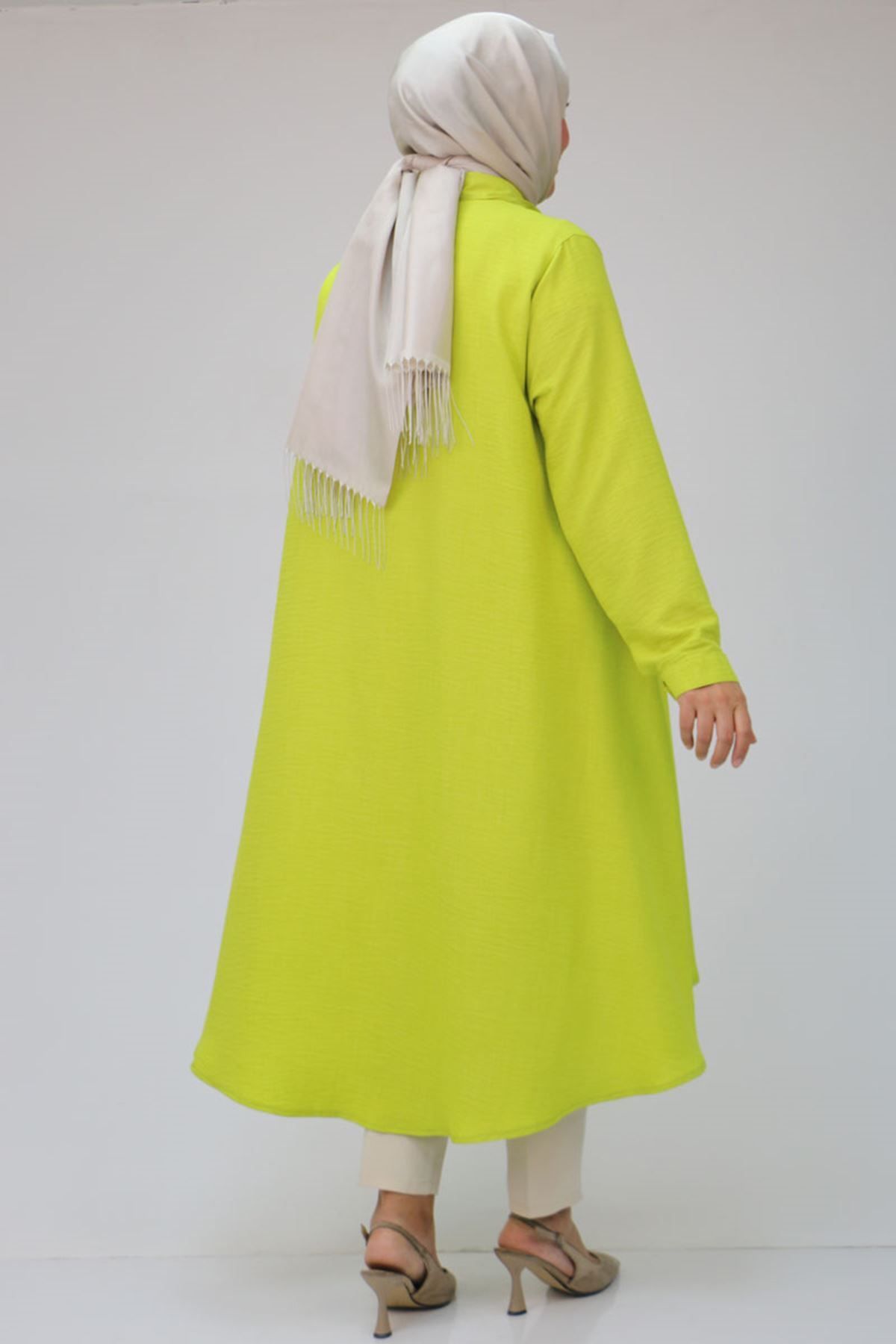 Eslina-38038 Large Size Lemon Green Linen Tunic - Mevlana Shirt 5