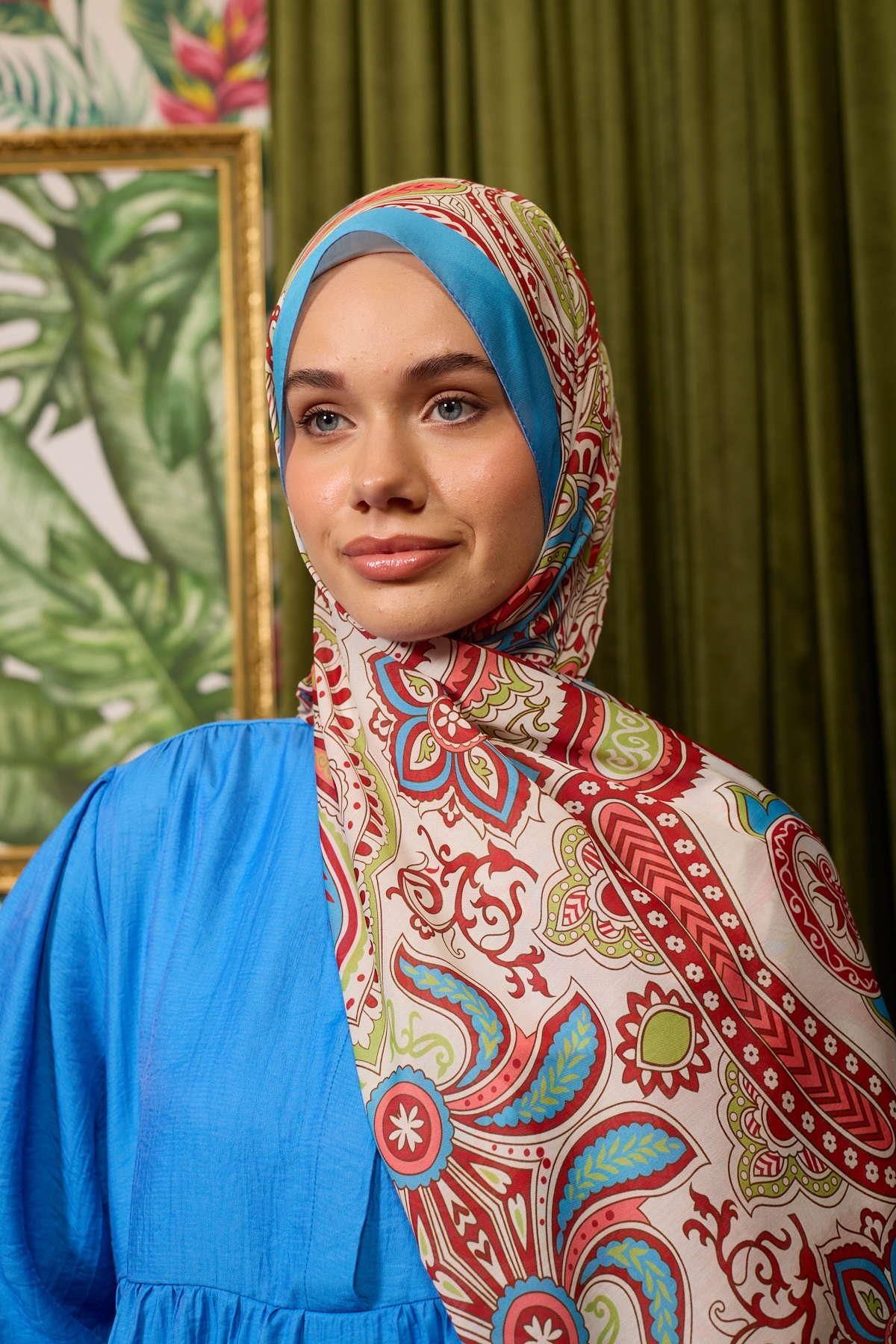 İpekhan-Marrakech Collection Soft Shawl Red Blue 3048-06 4