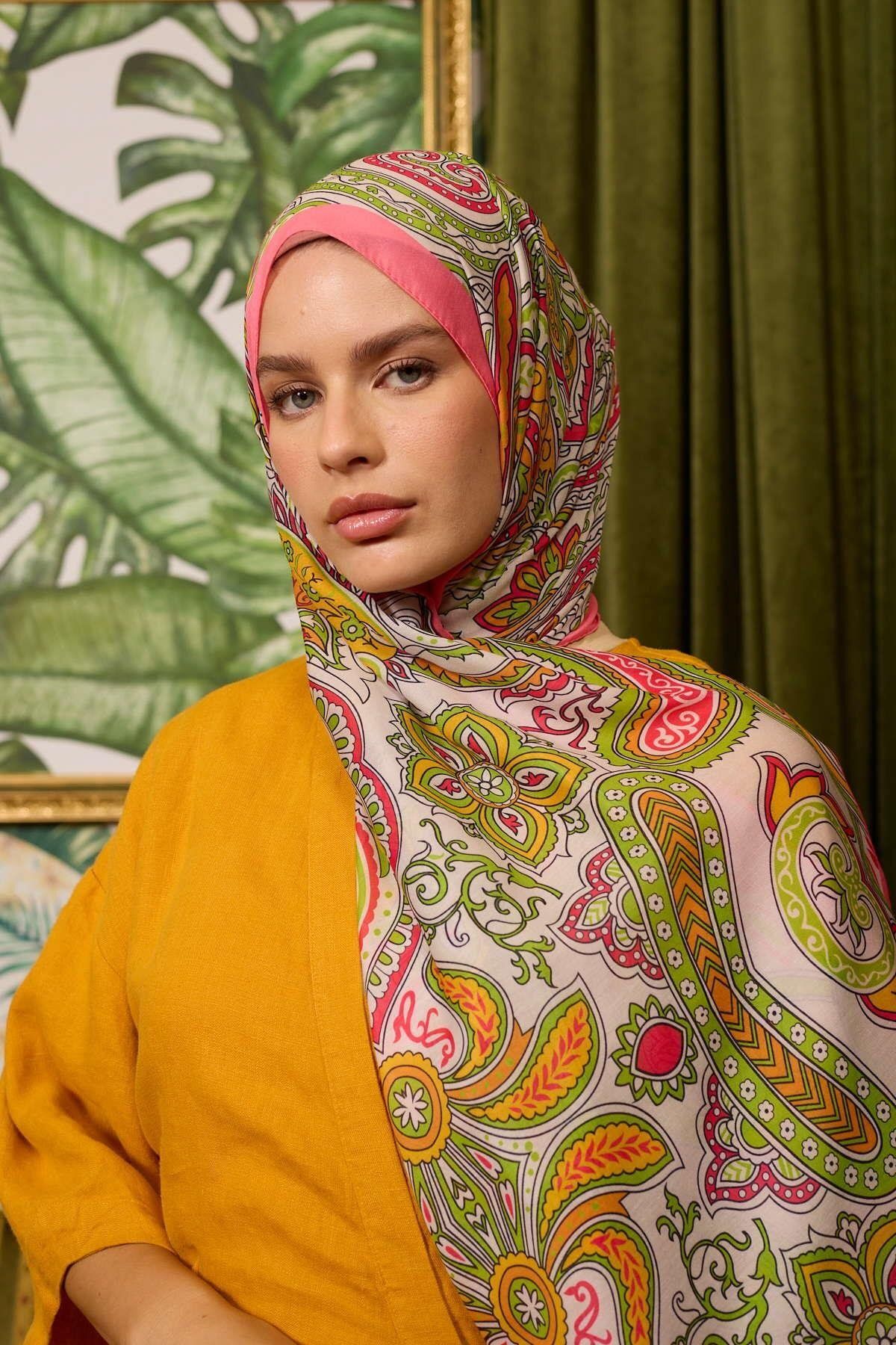 İpekhan-Marrakech Collection Soft Shawl Soft Pink Green 3048-12 1