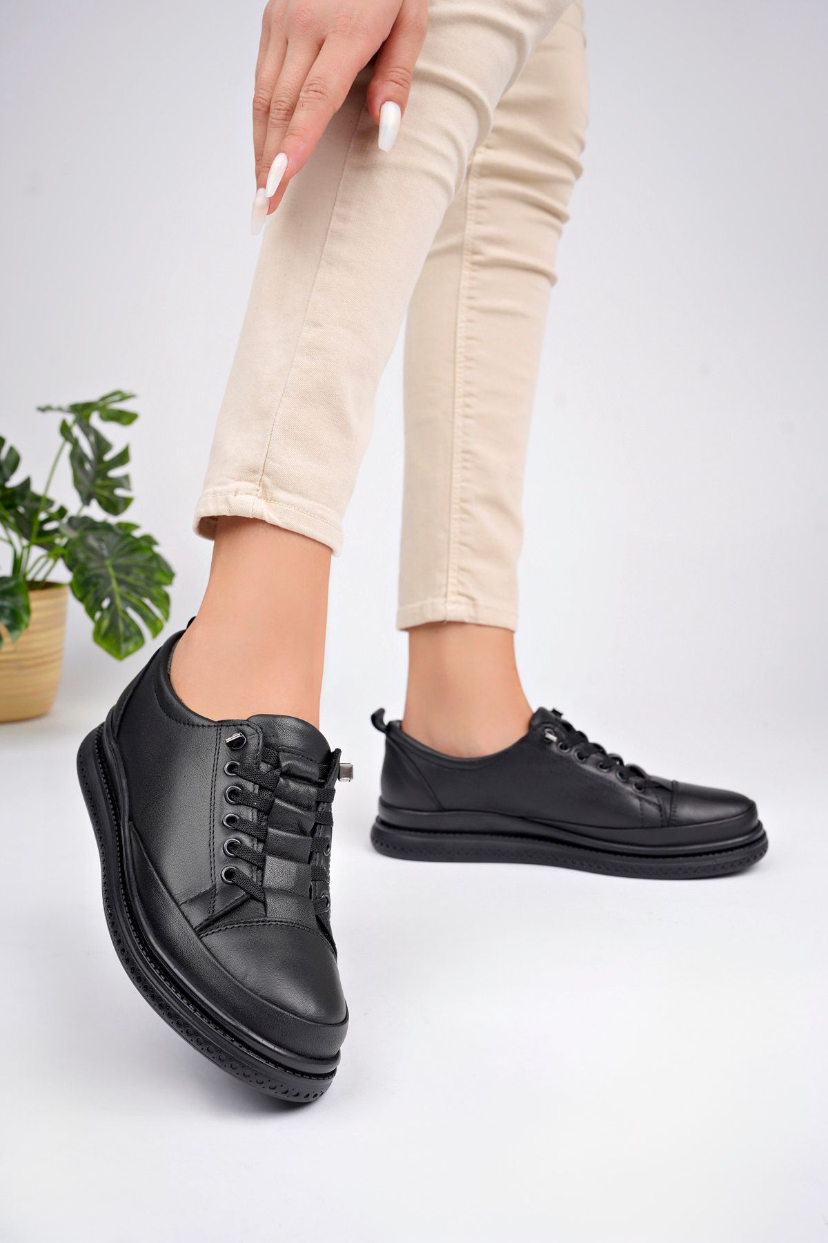 Deripabuc-Genuine Leather Black Women's Anatomical Leather Casual Shoes Dp79-8605 3