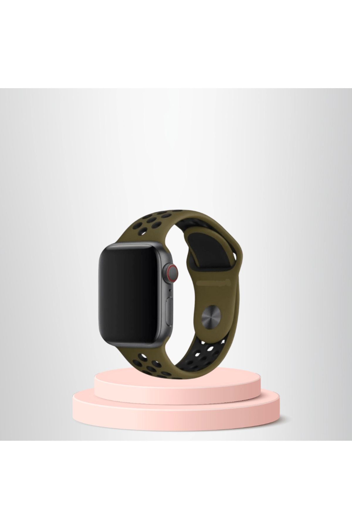 Skygo Apple Watch 42 44 45 49 Mm/L Kordon Kayış Bileklik Delikli HAKİ-SİYAH