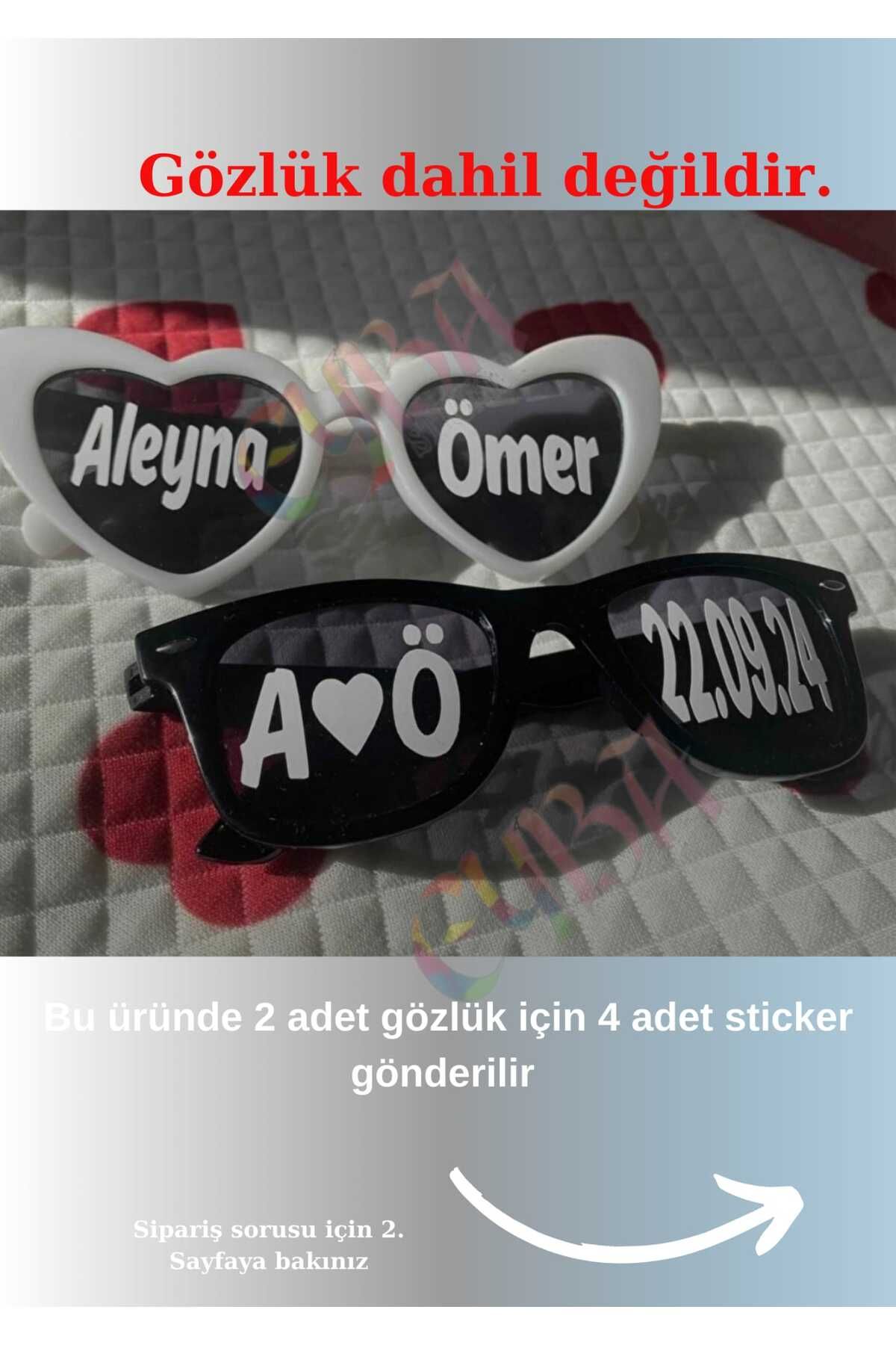 EYBA STİCKER 2 Adet Gözlük Camı Için (GÖZLÜK DAHİL DEĞİLDİR) Sticker Gelin Damat Gözlüğü Için Gözlük Sticker