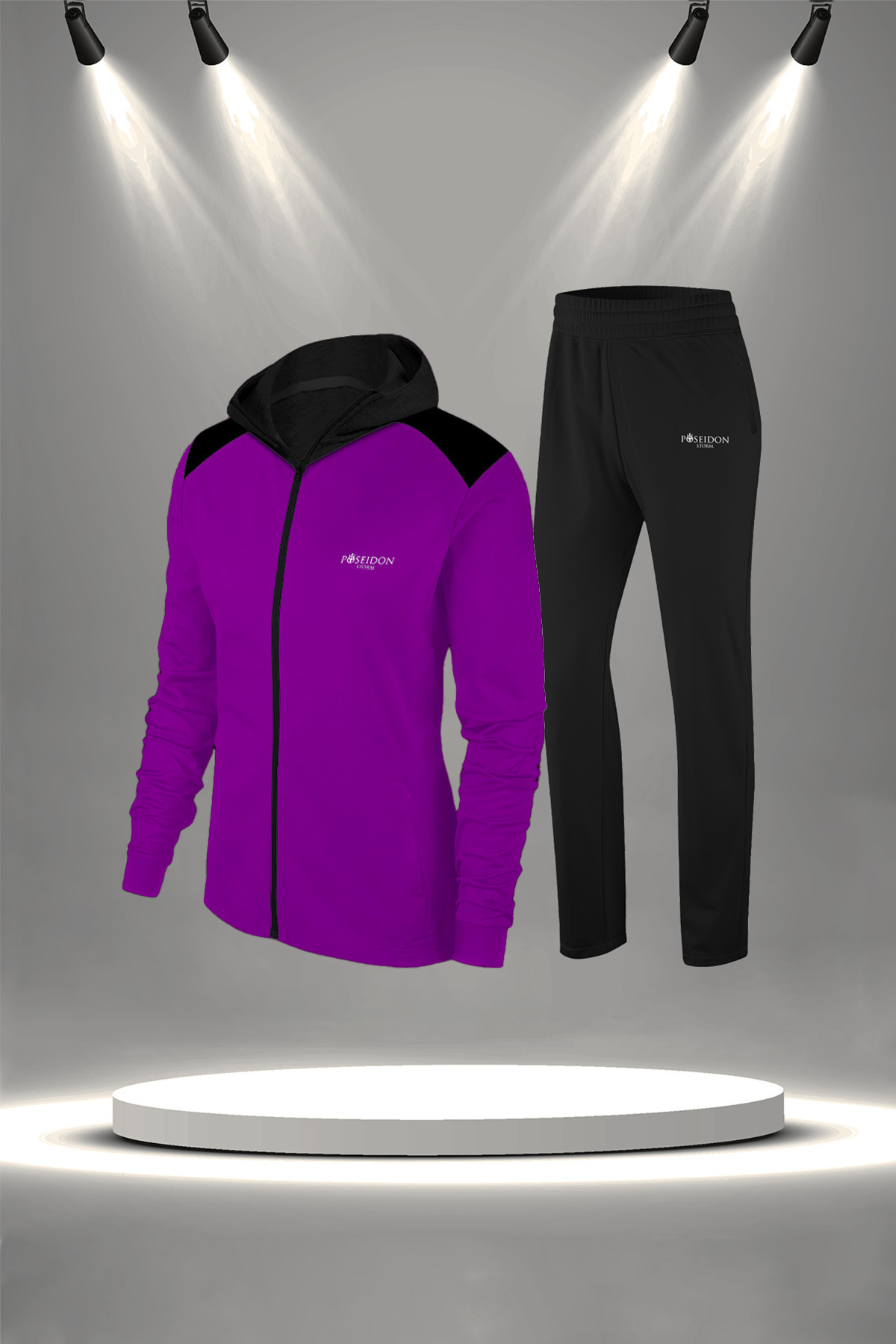 پوزایدون استورم ست گرمکن زنانه، زنانه، پنبه‌ای شانه شده، زیپ‌دار، کلاه‌دار، بنفش ویژه (S-3XL)