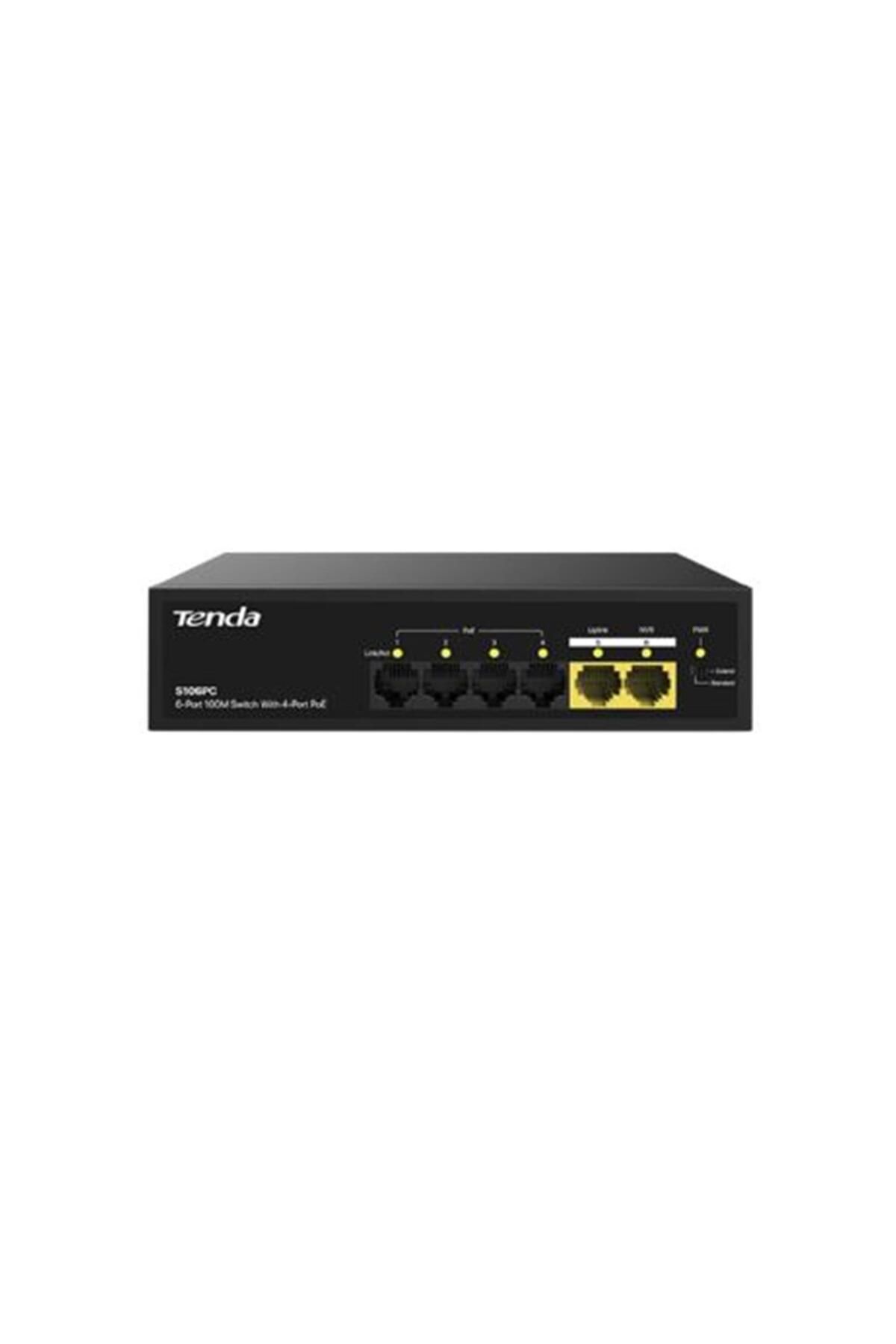 Vobotek Teknoloji Tenda S106PC 6 Port 4 Port Poe+ 10-100 Mbps + 2 Port Uplink Switch Çelik Kasa Rack Mount