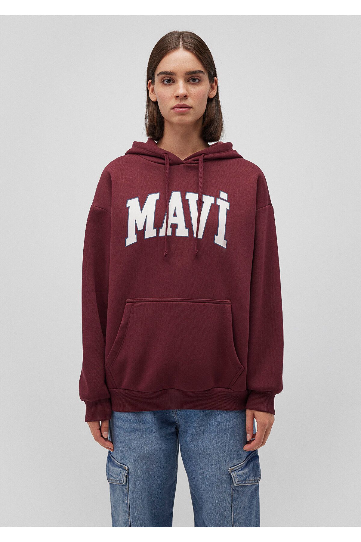 Mavi-Logo Printed Hooded Claret Red Sweatshirt1600361-85493 3