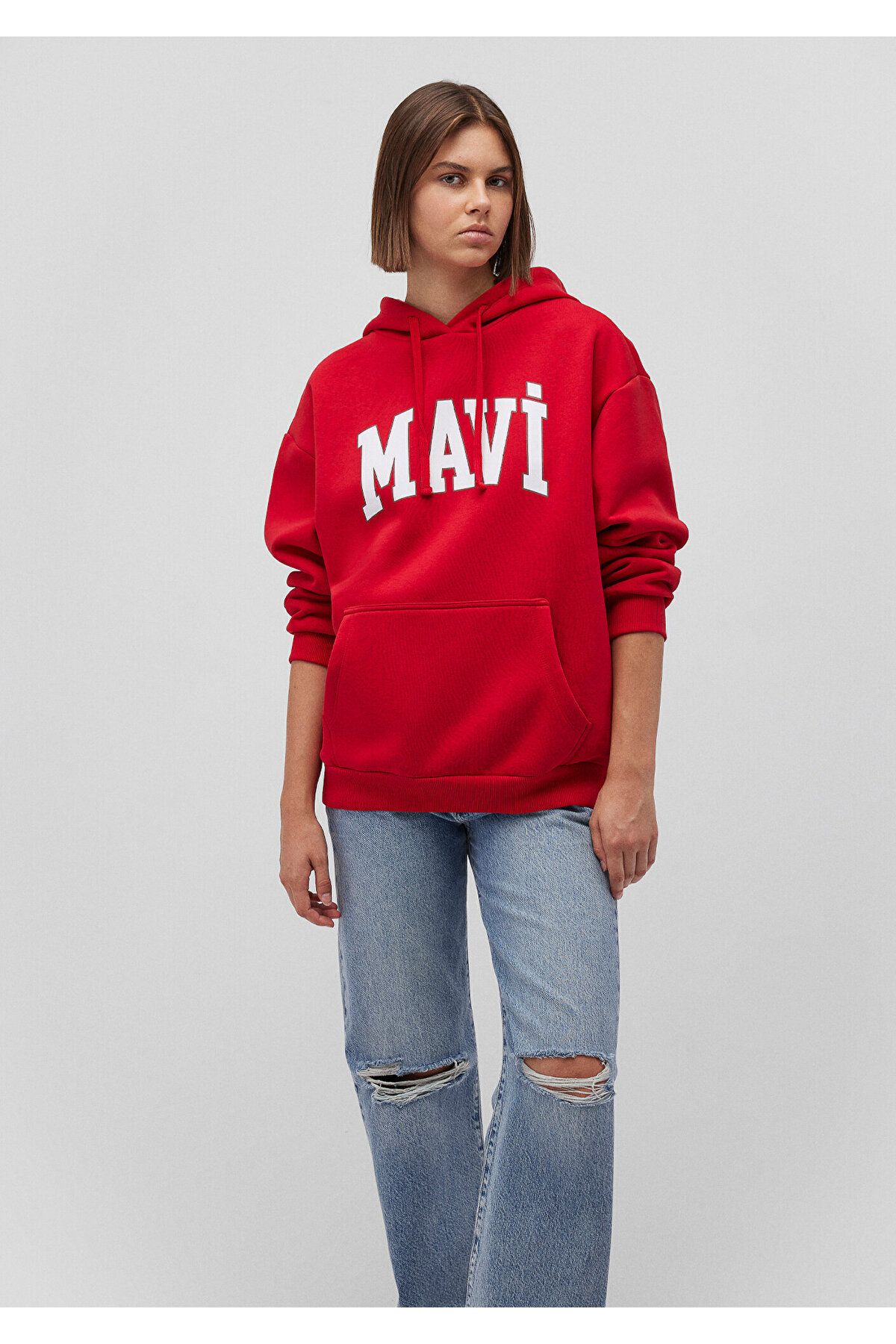 Mavi Logo Baskılı Kapüşonlu Kırmızı Sweatshirt 1600361-86417