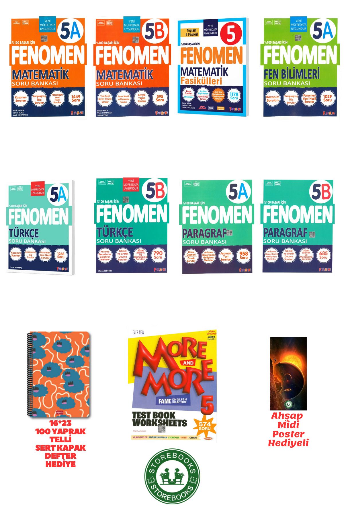 Fenomen Yayıncılık 5.Sınıf Tüm Dersler Soru Bankası Seti 2025 Basım Ahşap Poster+Defter Hediyeli