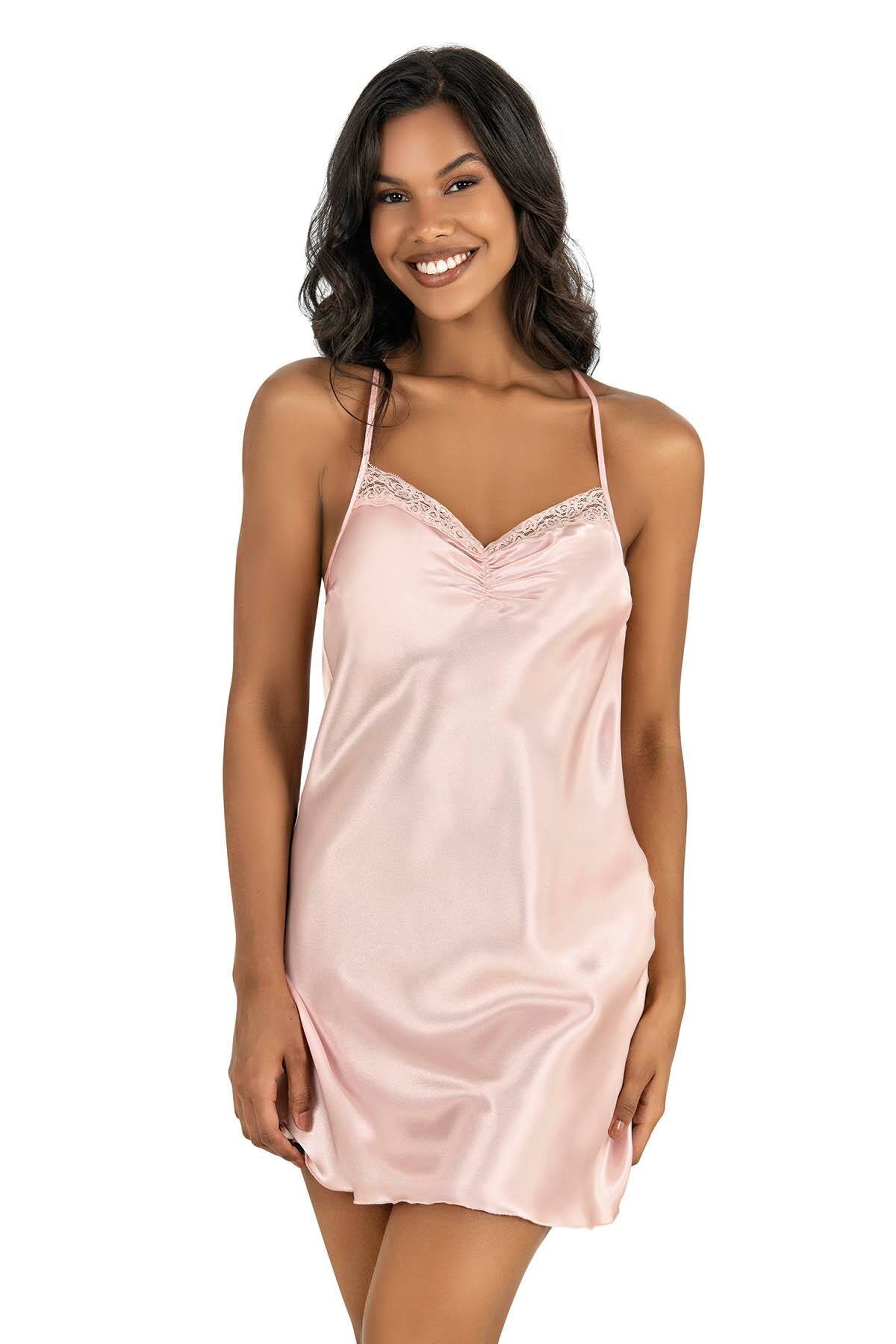 Primoda Somon Kısa Saten Gecelik 8213