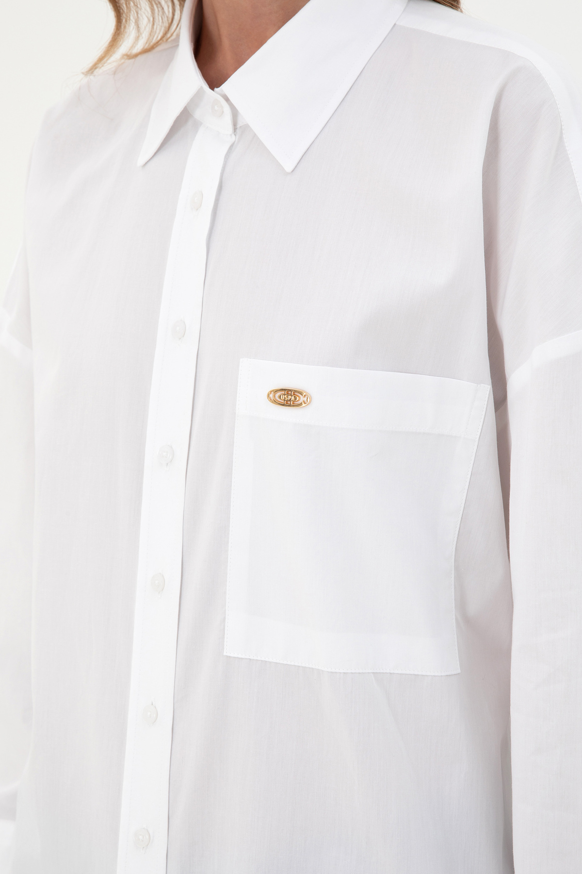 U.S. Polo Assn.  Kadın Beyaz Uzun Kollu Tunik Gömlek 50297115-VR013 - Görsel 7