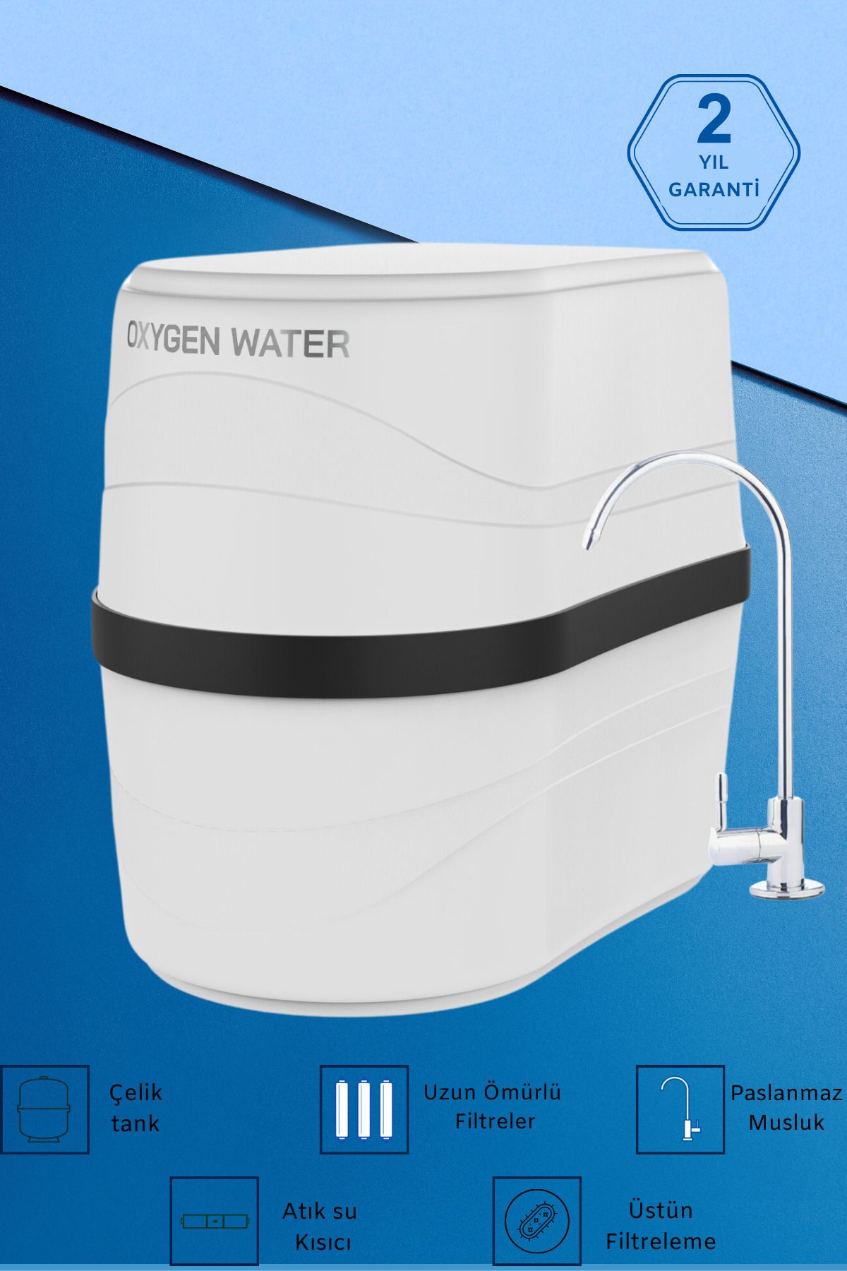 OXYGEN WATER 80 Gpd Membranlı Antibakteriyel Çelik Su Tanklı Su Arıtma Cihazı