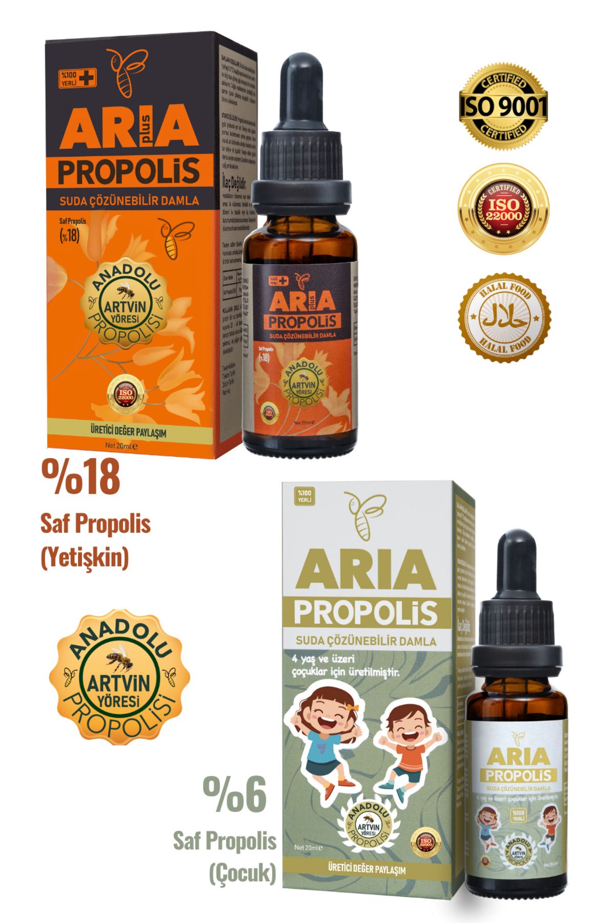 ARIA Propolis Suda Çözünebilir Damla %6 + Suda Çözünebilir Damla %18  2x20ml