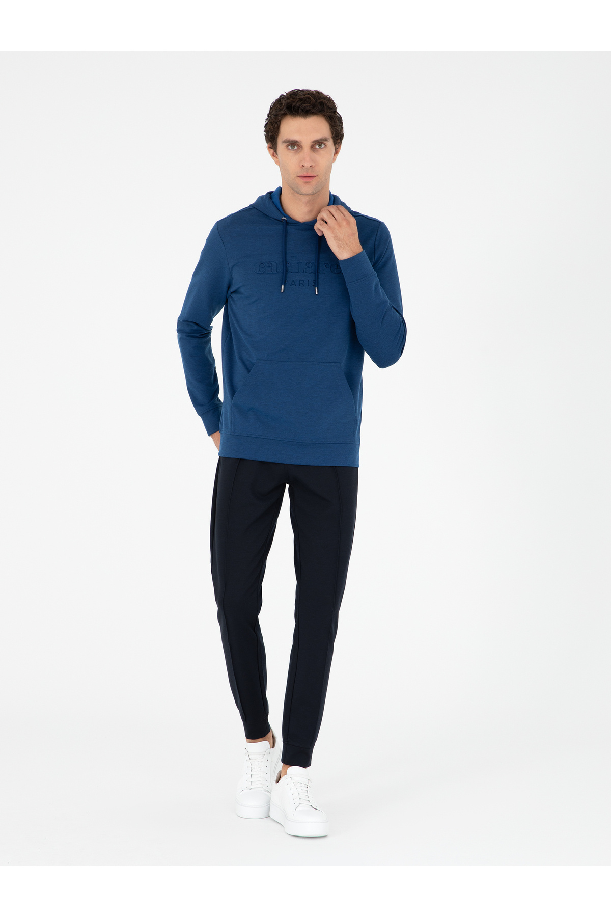 شلوار ورزشی اسلیم فیت سرمه‌ای با سرآستین‌های کشی و جزئیات چین‌دار برند کاشارل کد:(50292584-VR033) Cacharel