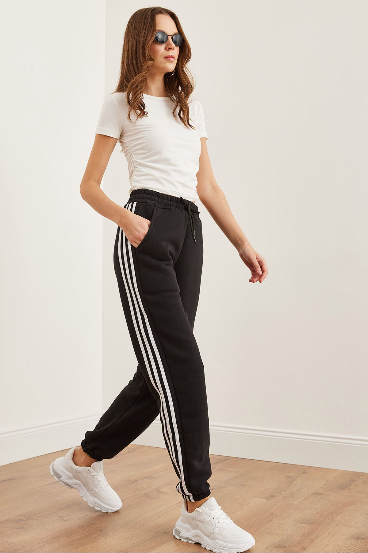 Olalook-Pantaloni de sport negri groși Jogger - cu dungi laterale EFF- 00000078 4