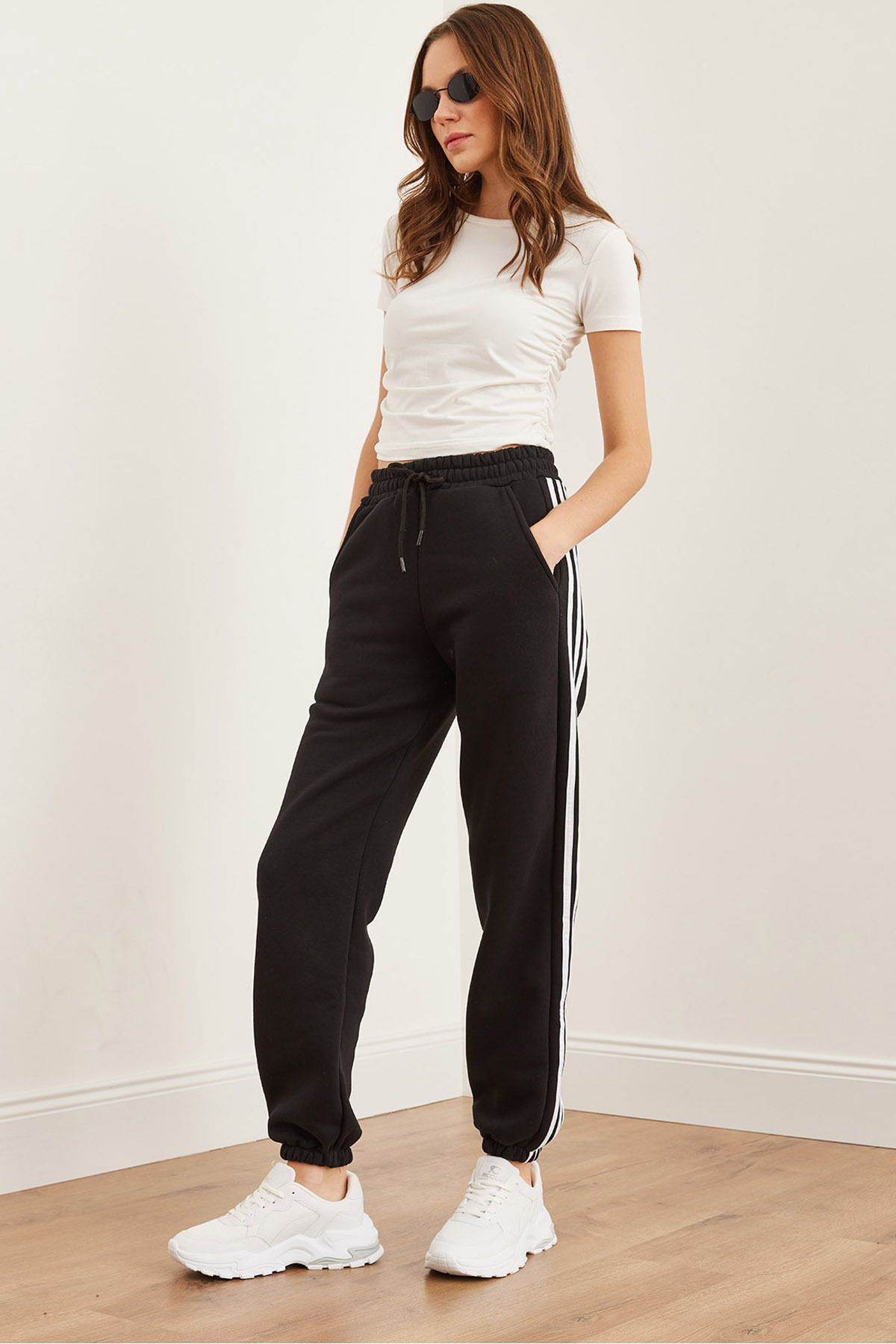 Olalook-Pantaloni de sport negri groși Jogger - cu dungi laterale EFF- 00000078 2
