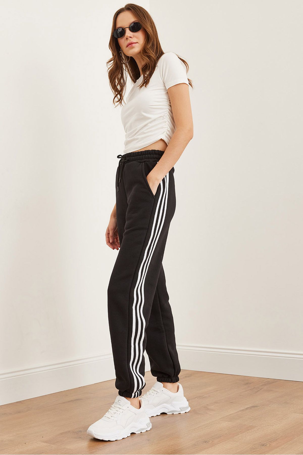 Olalook-Pantaloni de sport negri groși Jogger - cu dungi laterale EFF- 00000078 3