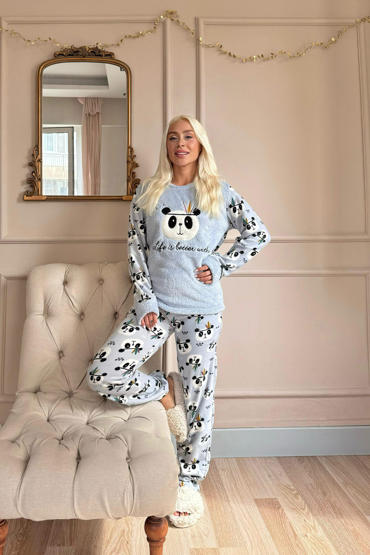 Pijamaevi-Dámský plyšový pyžamový set se vzorem Mavi Life Panda 6