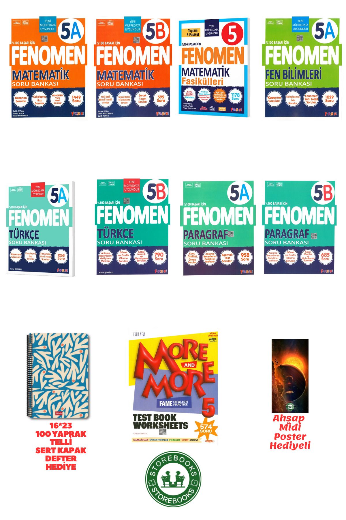 Fenomen Yayıncılık 5.Sınıf Tüm Dersler Soru Bankası Seti 2025 Basım Ahşap Poster+Defter Hediyeli