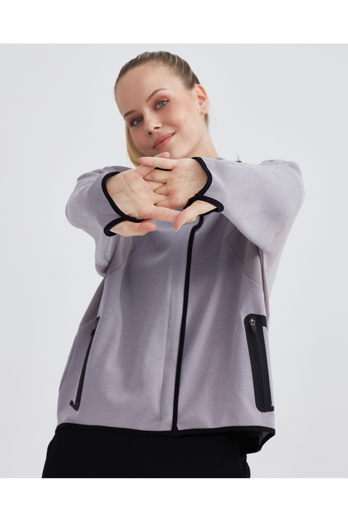 SKECHERS W 2XI-Lock Full Zip Hoodie Sweatshirt Kadın Pembe Fermuarlı Eşofman Üstü S232209-506 görsel 7