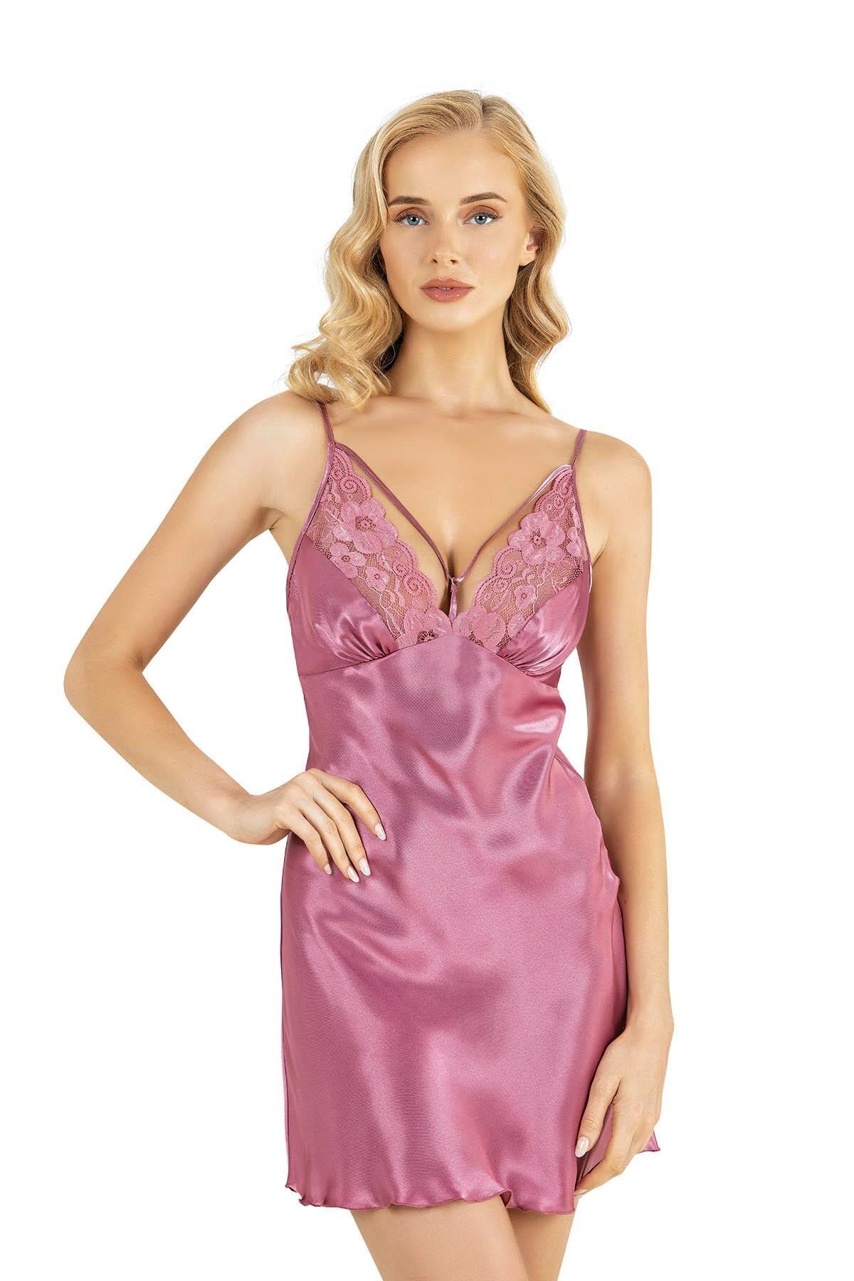 Primoda Gülkurusu Kısa Saten Gecelik 8245