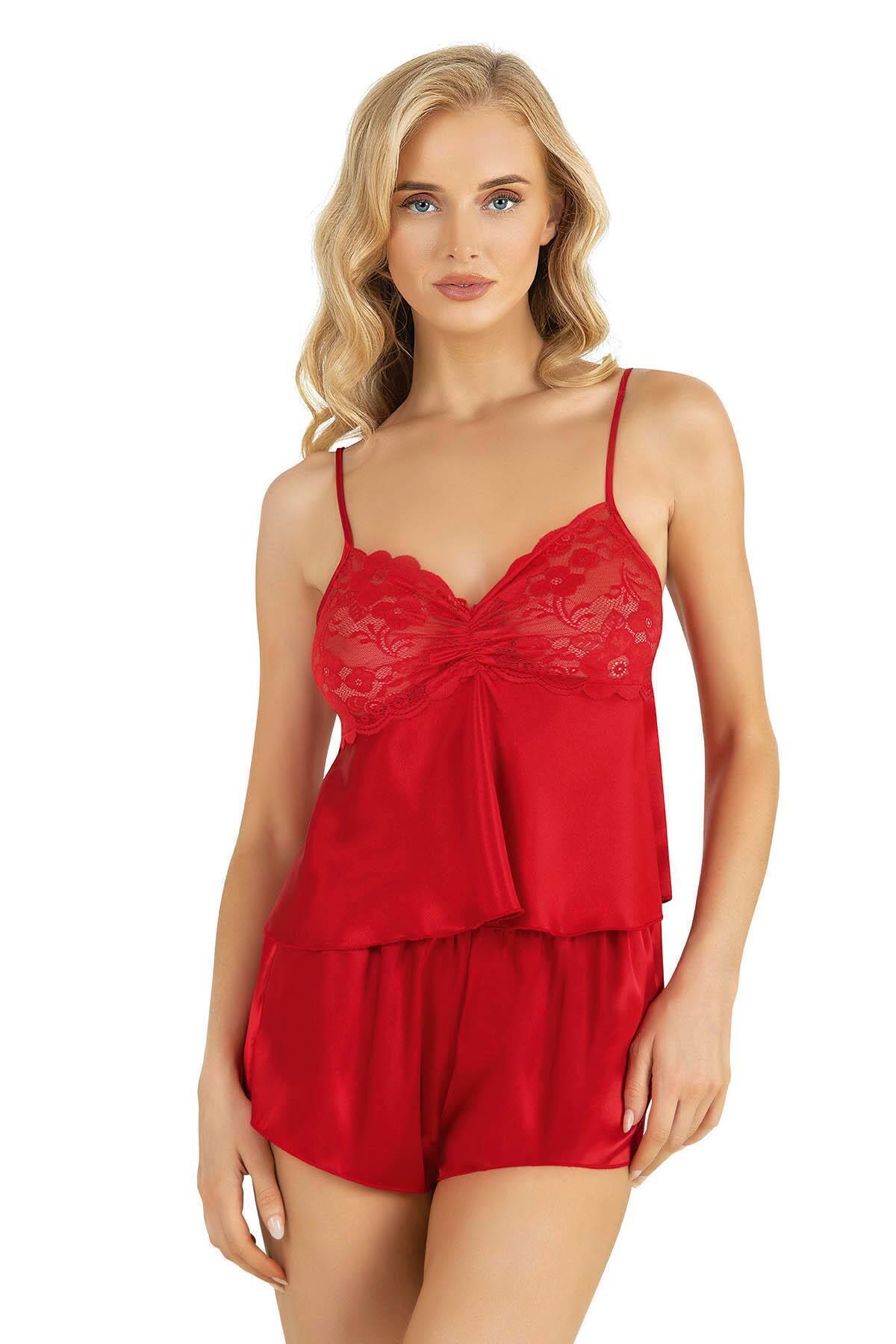 Primoda Kırmızı Saten Şort Takımı 9217
