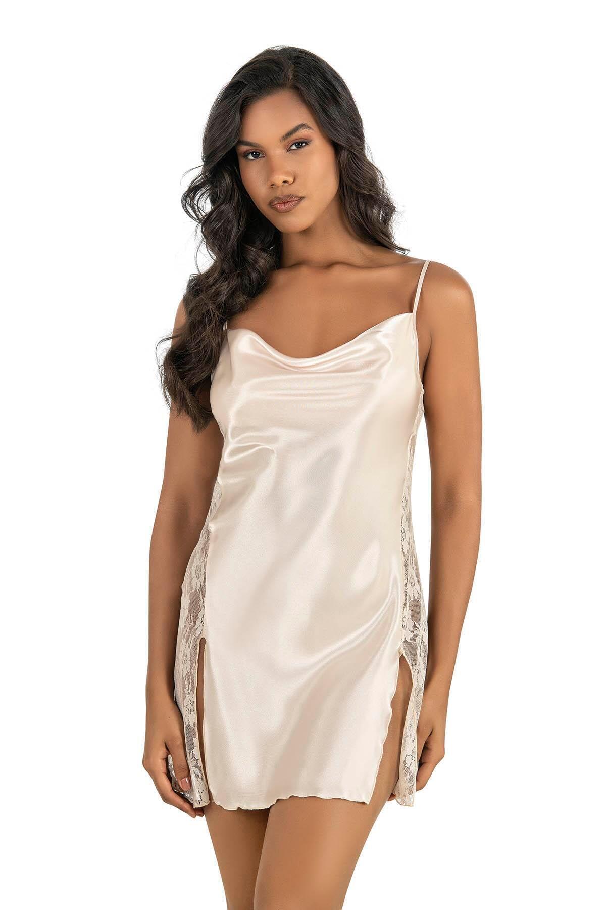 Primoda Fildişi Kısa Saten Gecelik 8214