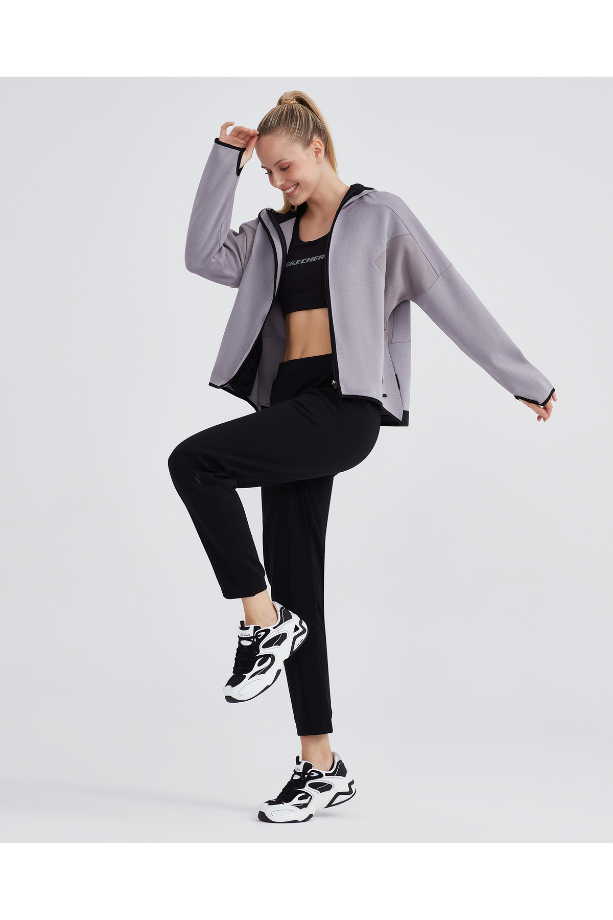 SKECHERS W 2XI-Lock Full Zip Hoodie Sweatshirt Kadın Pembe Fermuarlı Eşofman Üstü S232209-506 görsel 6