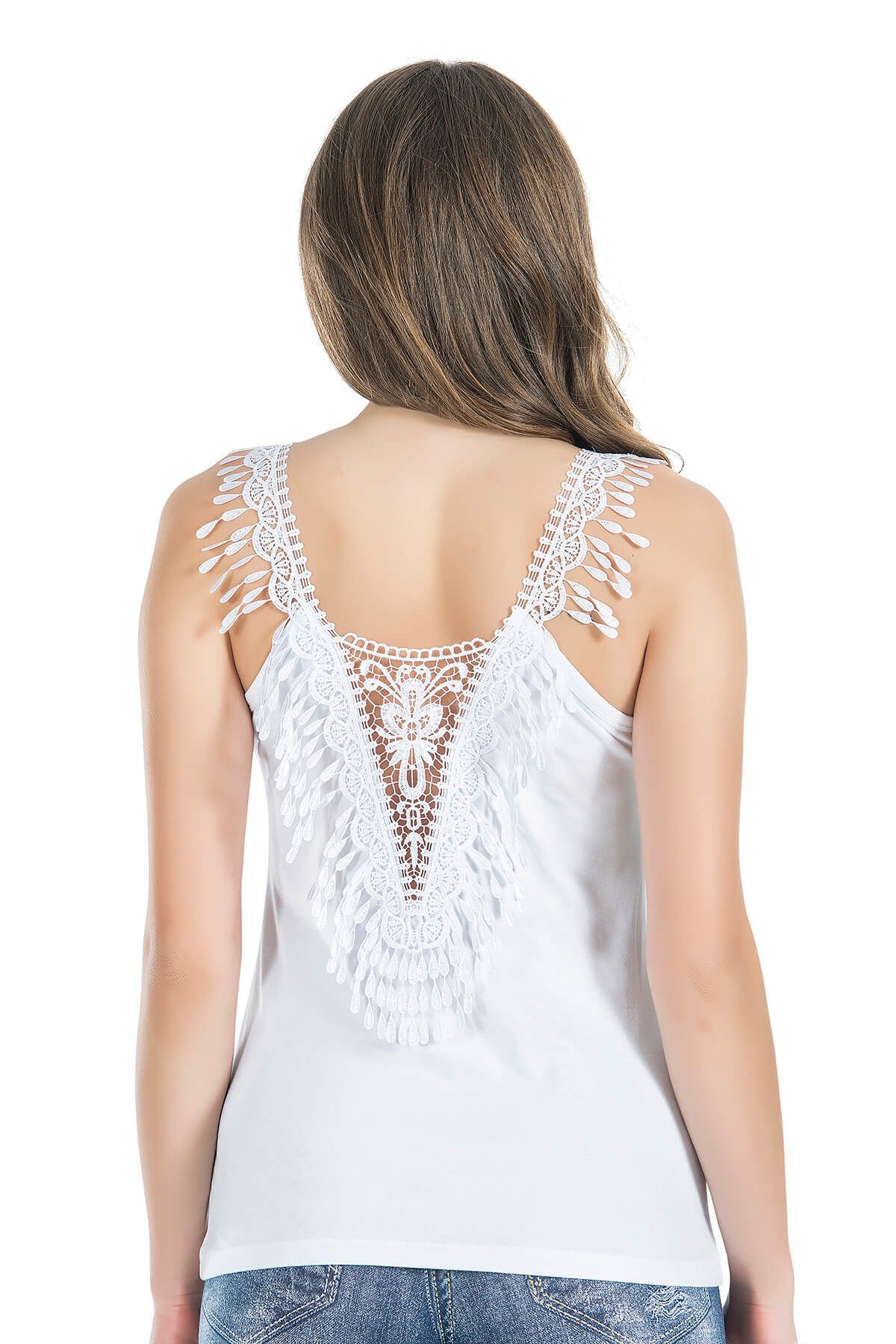 ASFSTORE Derya Kurşun Dekolte Güpürlü Kadın Atlet 178