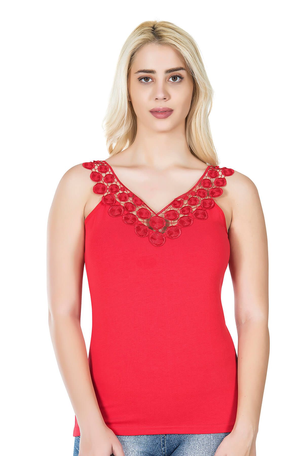 ASFSTORE Derya Kurşun Güpürlü Kadın Tişört 268