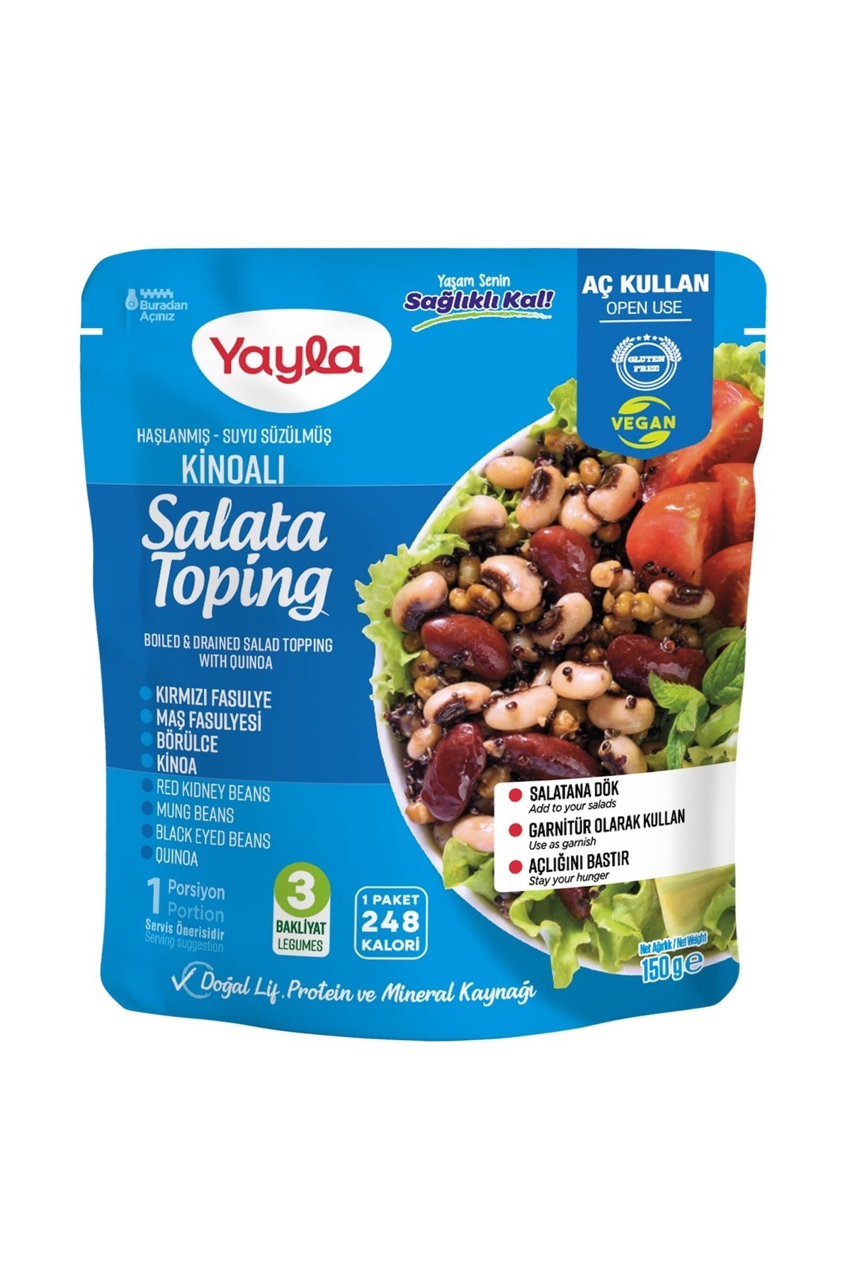 Yayla Haşlanmış Suyu Süzülmüş Kinoalı Salata Toping 150 gr