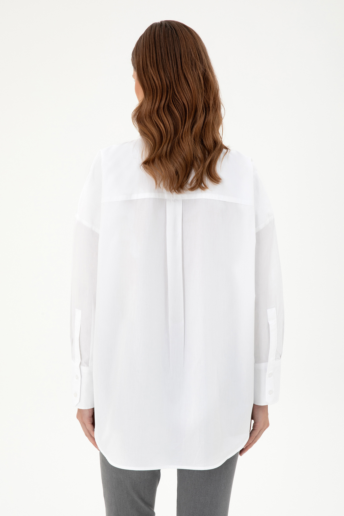 U.S. Polo Assn.  Kadın Beyaz Uzun Kollu Tunik Gömlek 50297115-VR013 - Görsel 5