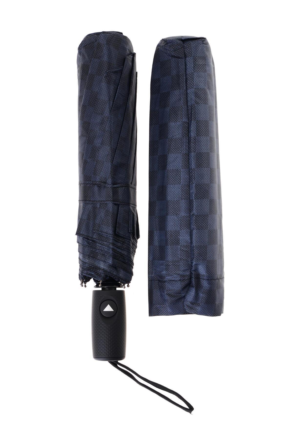 Duke Nickle-Unisex Black Patterned Automatic 10 Wire Extra Durable Umbrella Automatic Opening, Composite Fiber Skeleton 2