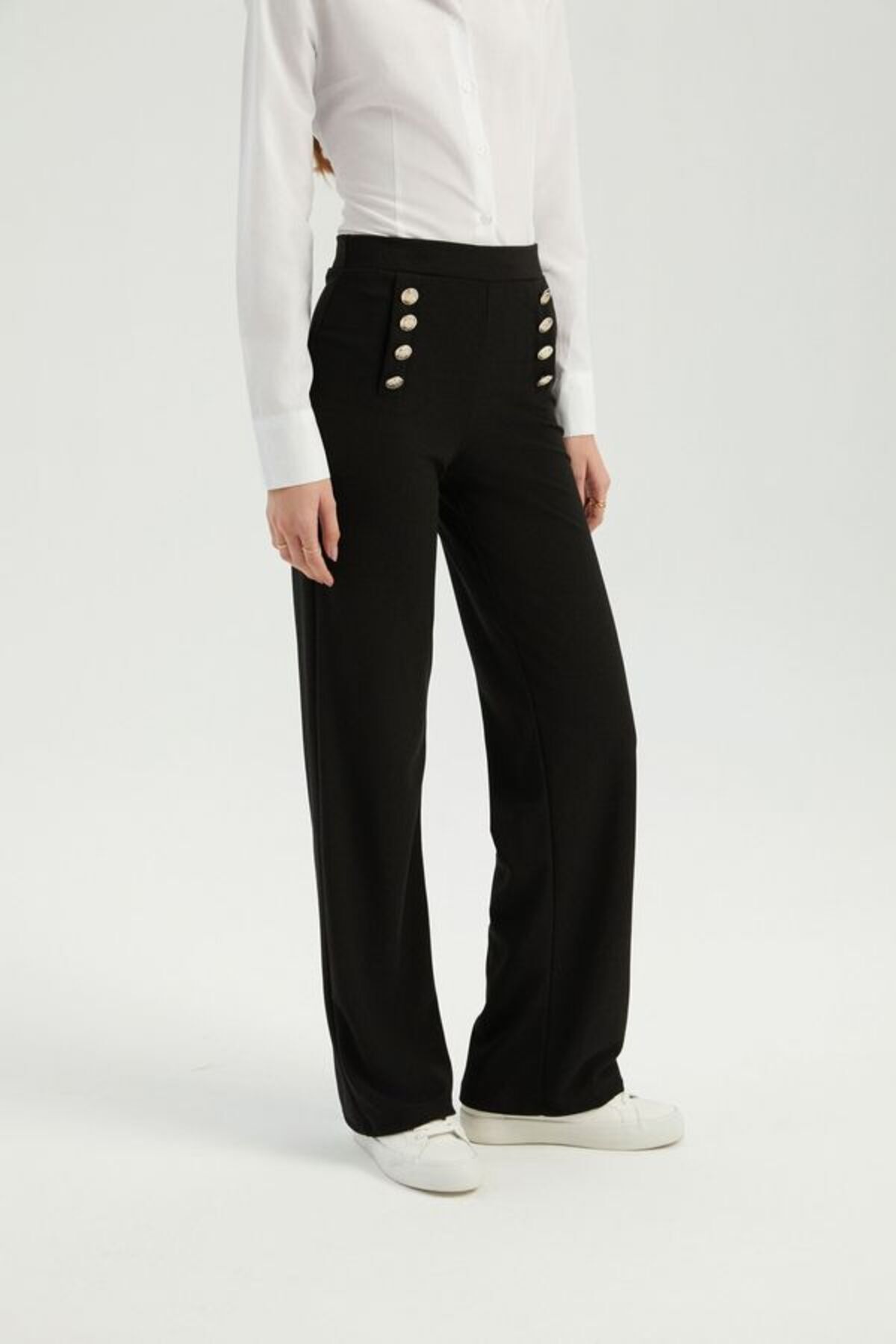 Hiccup-High Waist Buttoned Wide Leg Pants 4