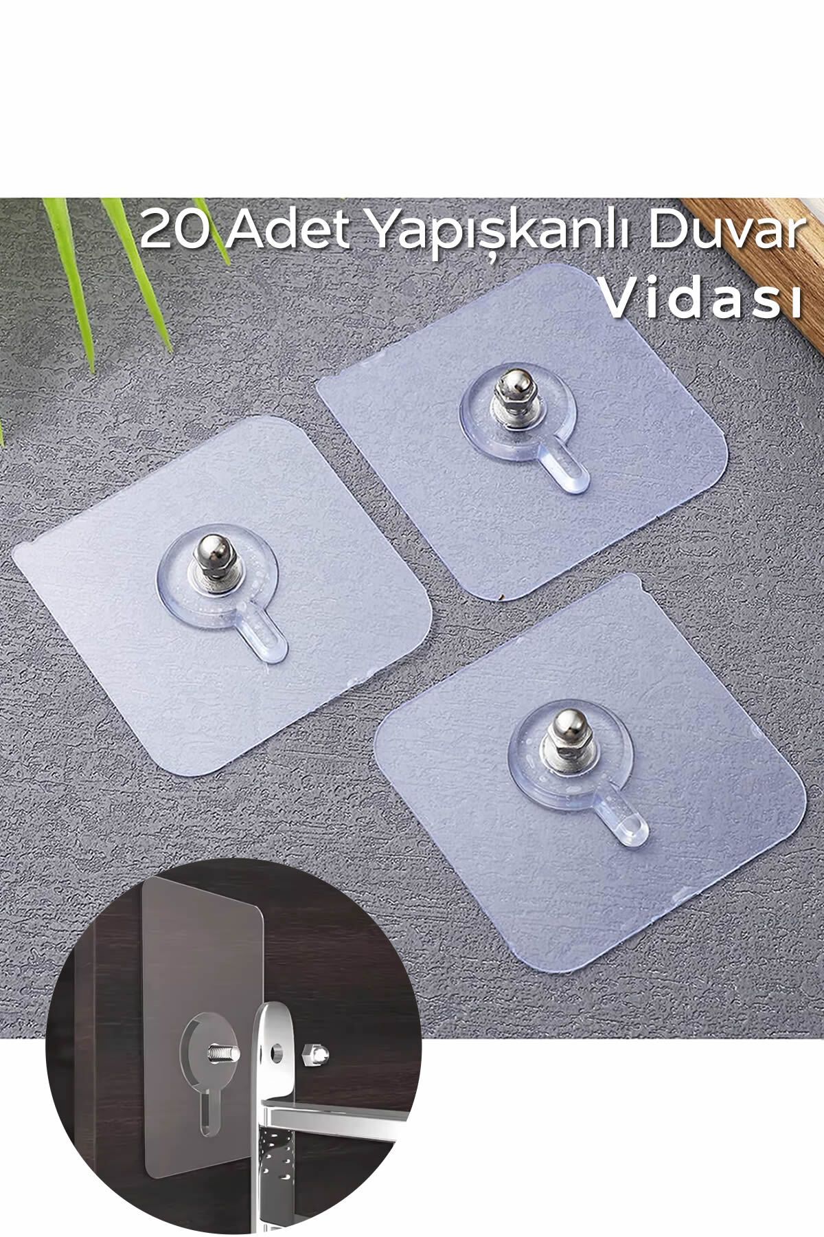 ARVALE Matkap Delme Yok ! 20 Adet Güçlü Yapışkanlı Duvar Vidası - Elbise Çervece Askısı Duvar Kancası Çivi