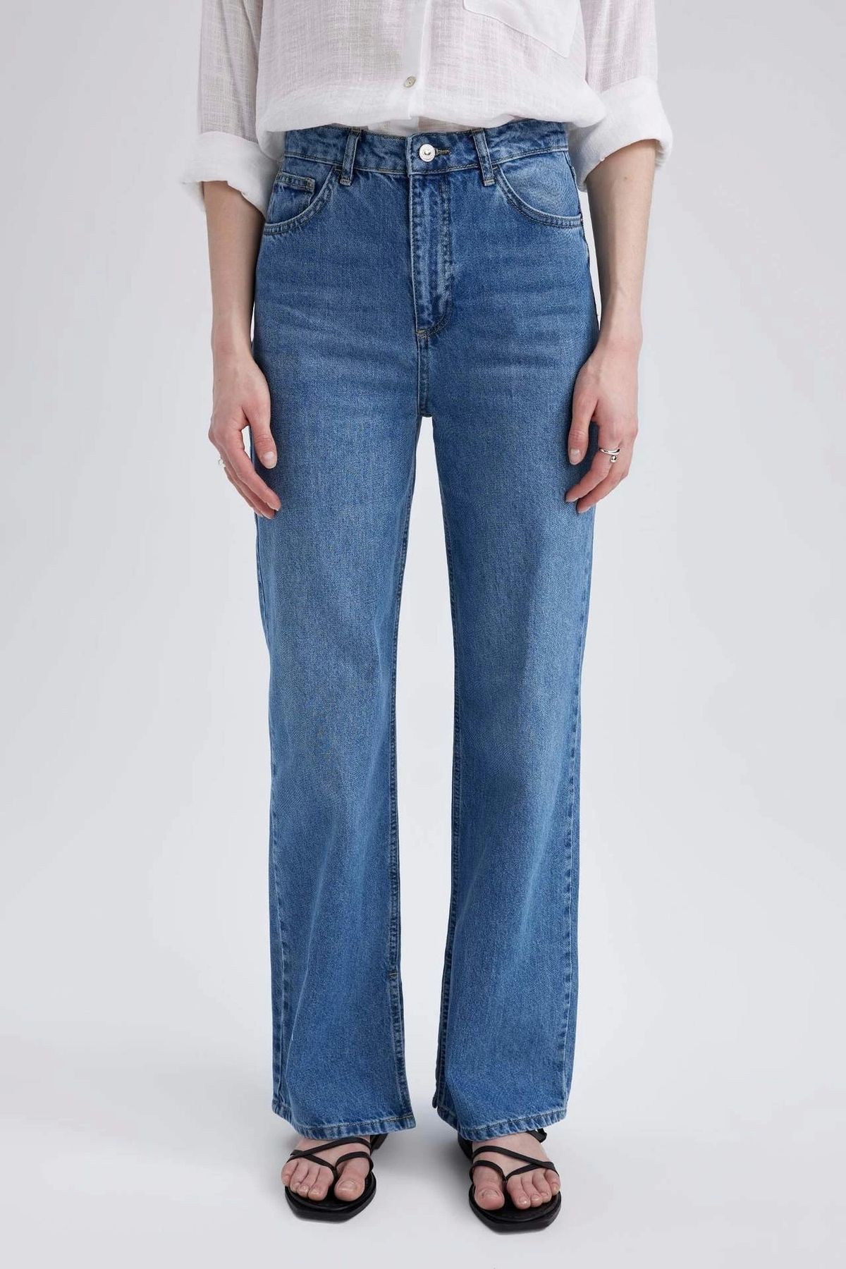 DeFacto-A3469 Anii 90 Pantaloni de jeans cu picior lat 3