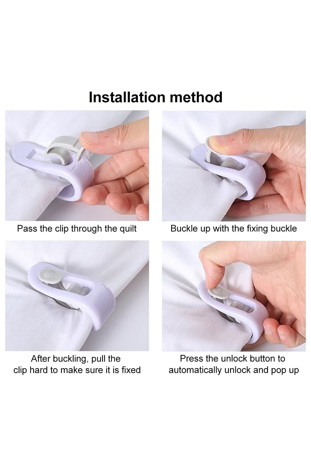Ecuy-Needle-Free Quilt Sheet Curtain Clip – Non-Slip Duvet Cover Fixer Peg Organizer 4 Pcs 3