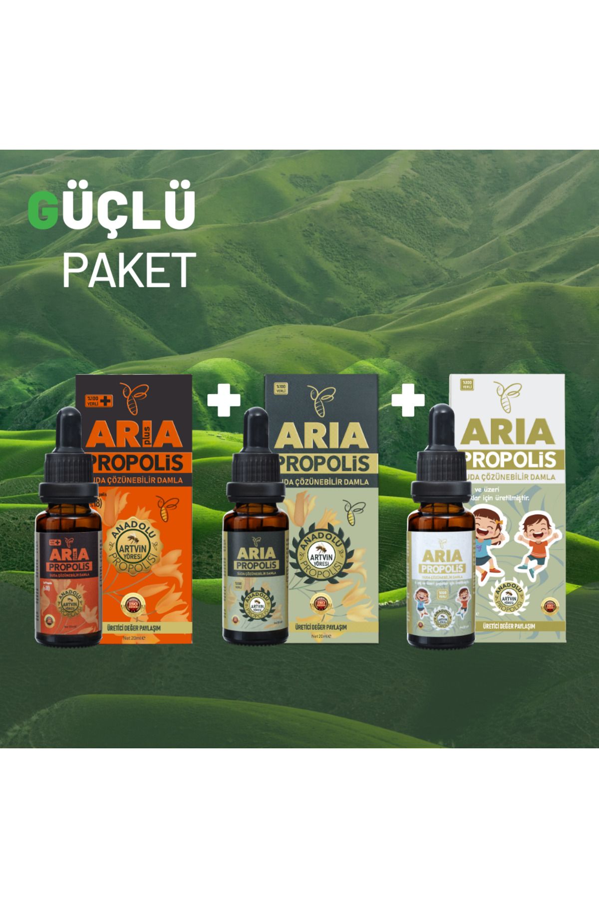 ARIA Propolis ÜÇLÜ - GÜÇLÜ PAKET Çocuklar ve Yetişkinler İçin Propolis Damla Seti 3x20 Ml