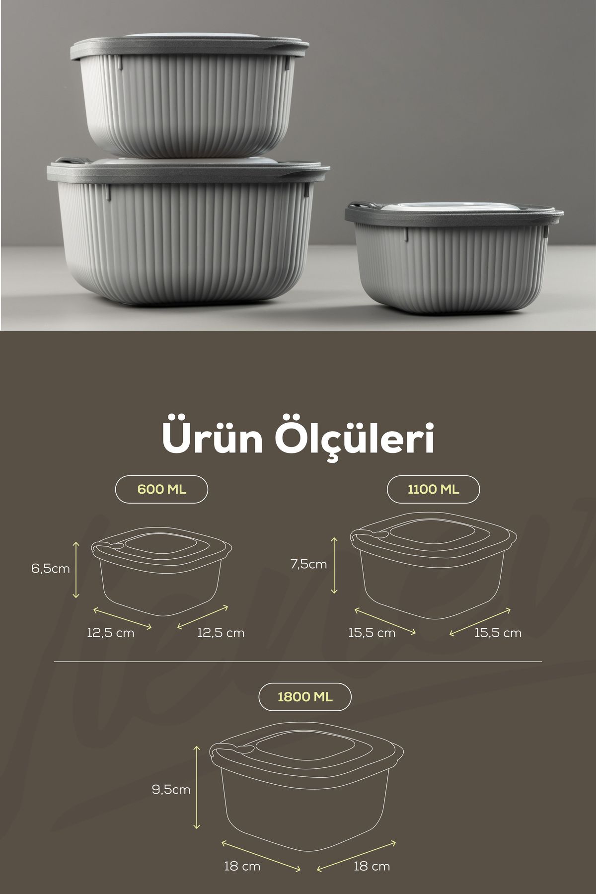 Vienev-Set of 12 Anthracite Vip Special Storage Containers with Lids - 600-1100-1800 ml Suitable for Microwave and Freeze 8