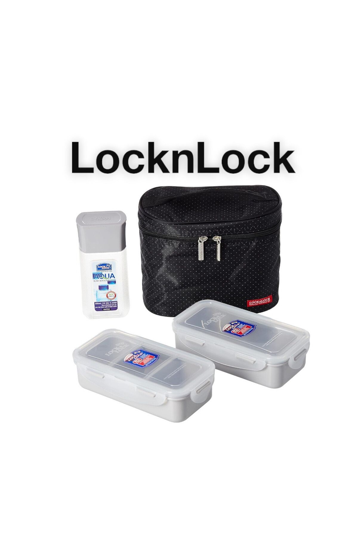 locknlock-3PC Insulated Lunch Bag Set - Black, Airtight and BPA-Free Containers with Water Bottle 1